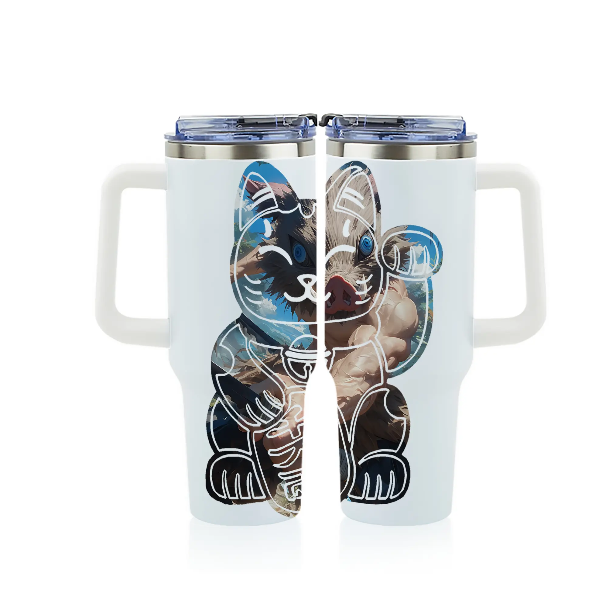 鬼滅の刃 グッズ,嘴平 伊之助 - 1200mL フルプリント車用タンブラー ・ 304ステンレス 内側 ・ 201ステンレス 外側 ・ 保温 保冷 ・ 通勤 ドライブ アウトドア用