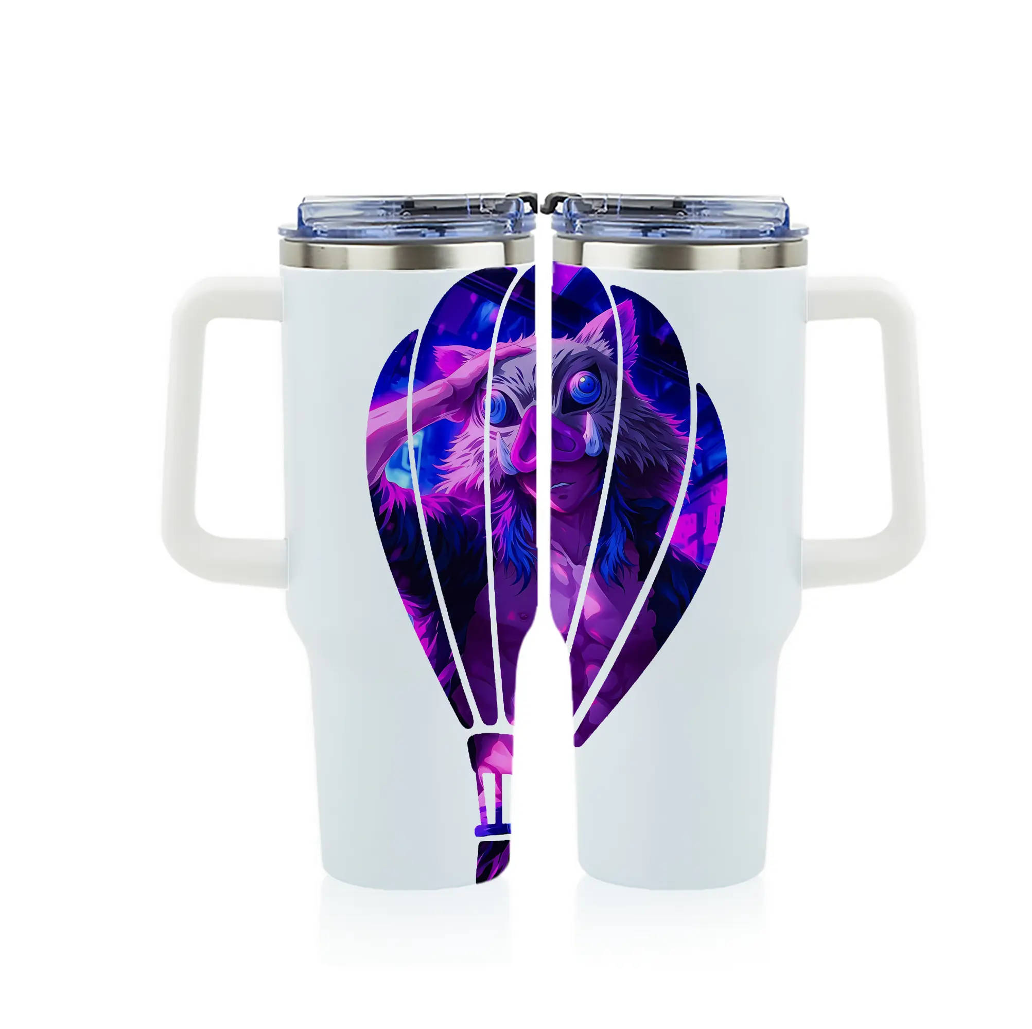 鬼滅の刃 グッズ,嘴平 伊之助 - 1200mL フルプリント車用タンブラー ・ 304ステンレス 内側 ・ 201ステンレス 外側 ・ 保温 保冷 ・ 通勤 ドライブ アウトドア用