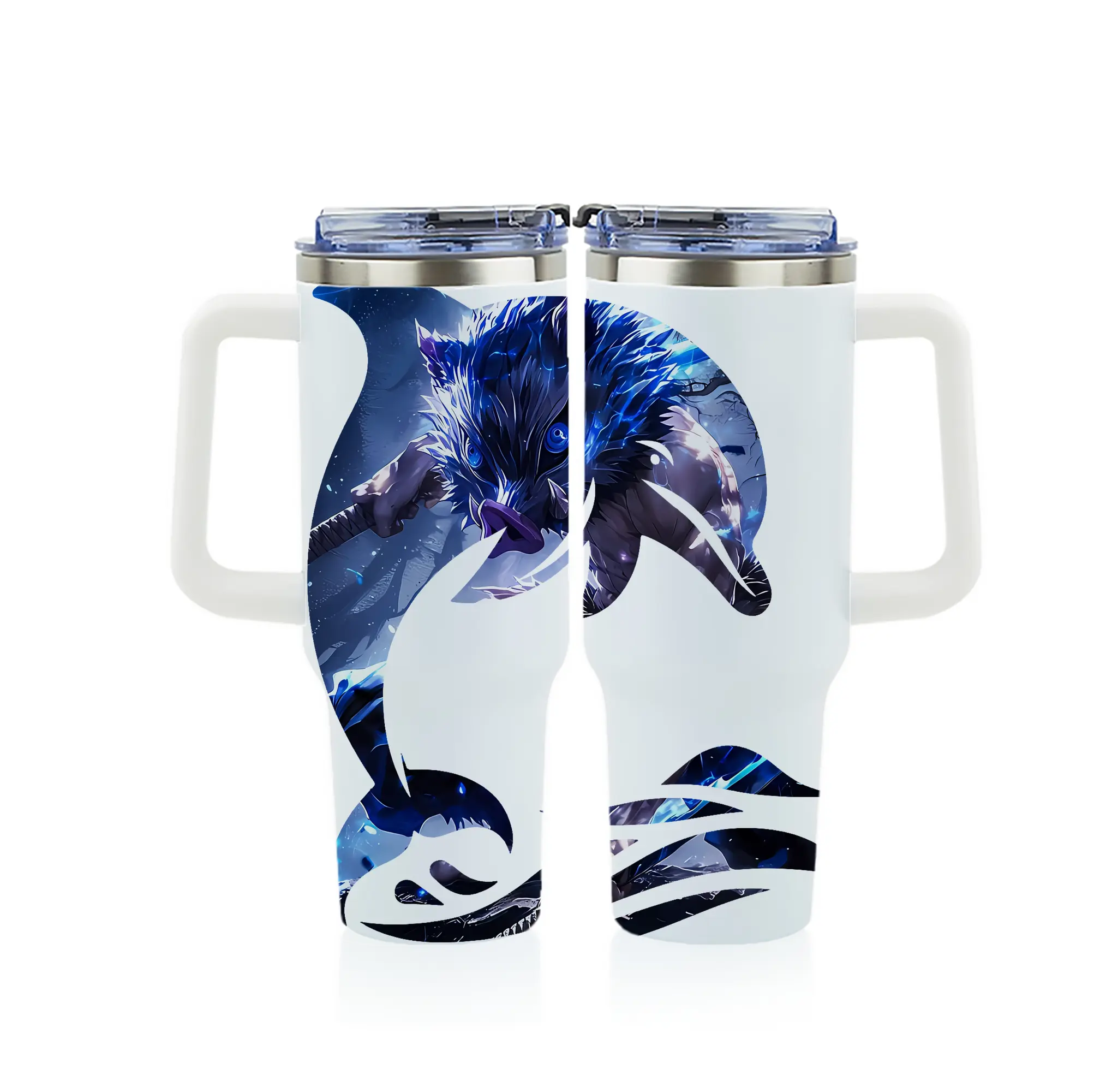 鬼滅の刃 グッズ,嘴平 伊之助 - 1200mL フルプリント車用タンブラー ・ 304ステンレス 内側 ・ 201ステンレス 外側 ・ 保温 保冷 ・ 通勤 ドライブ アウトドア用