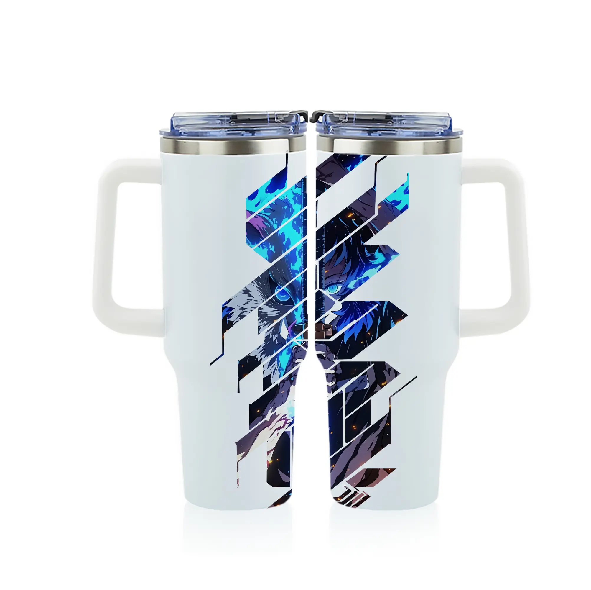 鬼滅の刃 グッズ,嘴平 伊之助 - 1200mL フルプリント車用タンブラー ・ 304ステンレス 内側 ・ 201ステンレス 外側 ・ 保温 保冷 ・ 通勤 ドライブ アウトドア用