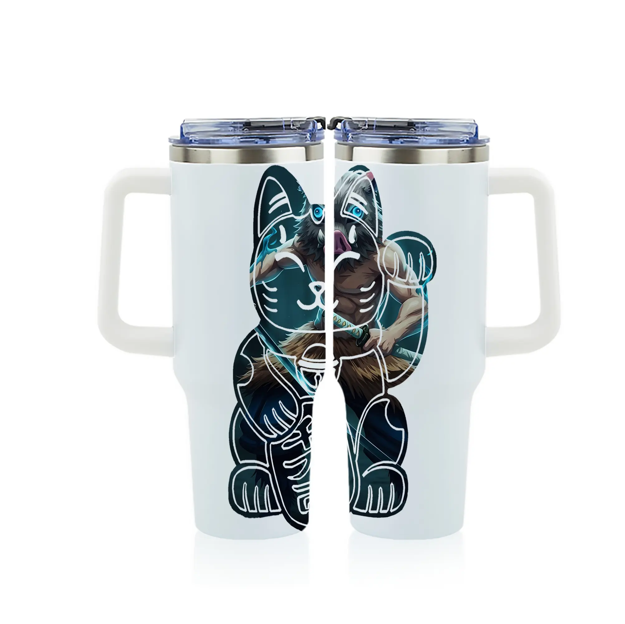 鬼滅の刃 グッズ,嘴平 伊之助 - 1200mL フルプリント車用タンブラー ・ 304ステンレス 内側 ・ 201ステンレス 外側 ・ 保温 保冷 ・ 通勤 ドライブ アウトドア用