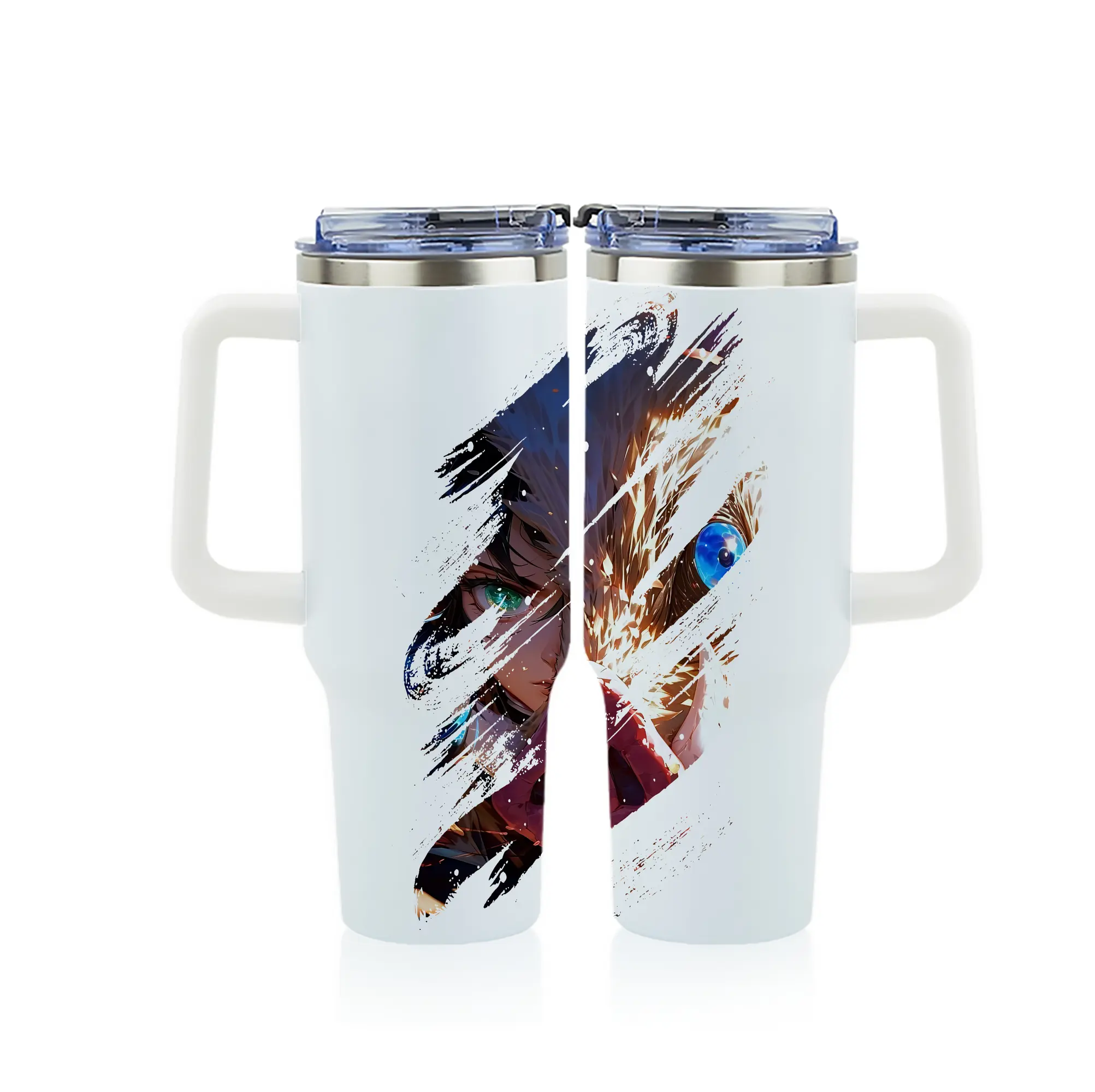 鬼滅の刃 グッズ,嘴平 伊之助 - 1200mL フルプリント車用タンブラー ・ 304ステンレス 内側 ・ 201ステンレス 外側 ・ 保温 保冷 ・ 通勤 ドライブ アウトドア用