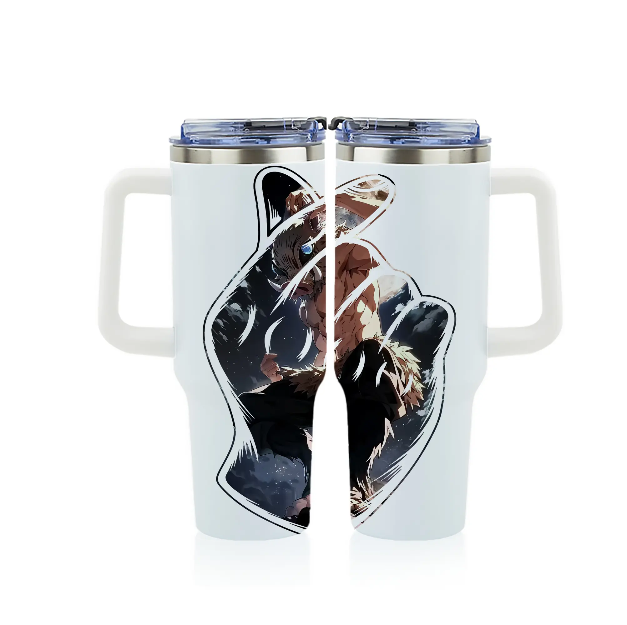 鬼滅の刃 グッズ,嘴平 伊之助 - 1200mL フルプリント車用タンブラー ・ 304ステンレス 内側 ・ 201ステンレス 外側 ・ 保温 保冷 ・ 通勤 ドライブ アウトドア用
