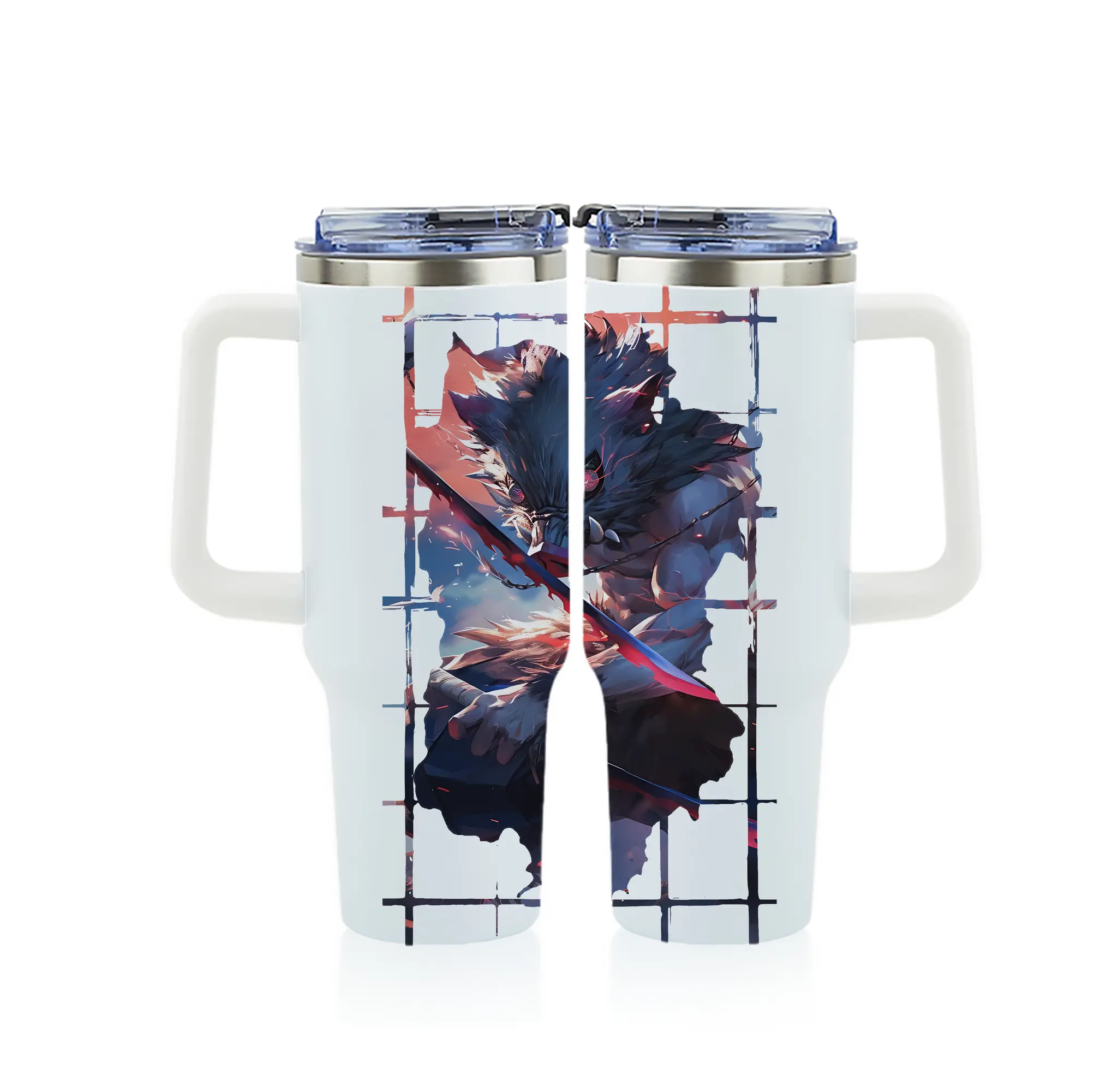 鬼滅の刃 グッズ,嘴平 伊之助 - 1200mL フルプリント車用タンブラー ・ 304ステンレス 内側 ・ 201ステンレス 外側 ・ 保温 保冷 ・ 通勤 ドライブ アウトドア用