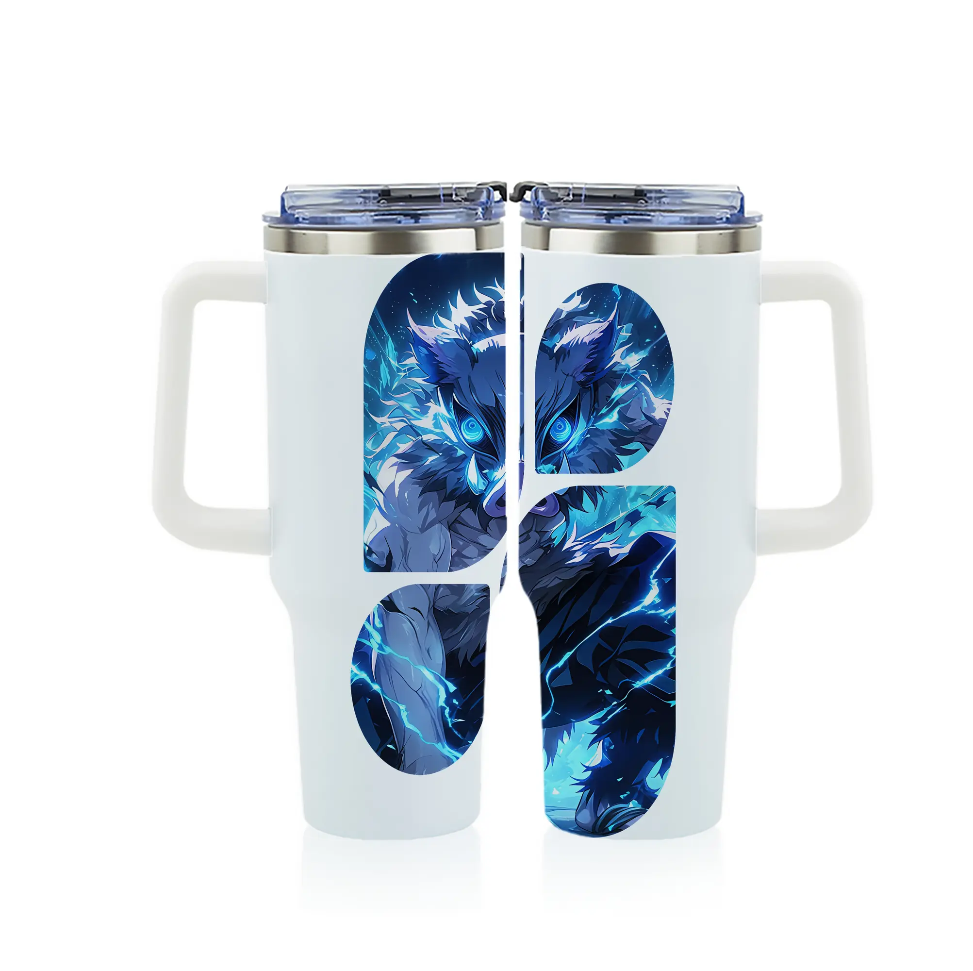 鬼滅の刃 グッズ,嘴平 伊之助 - 1200mL フルプリント車用タンブラー ・ 304ステンレス 内側 ・ 201ステンレス 外側 ・ 保温 保冷 ・ 通勤 ドライブ アウトドア用