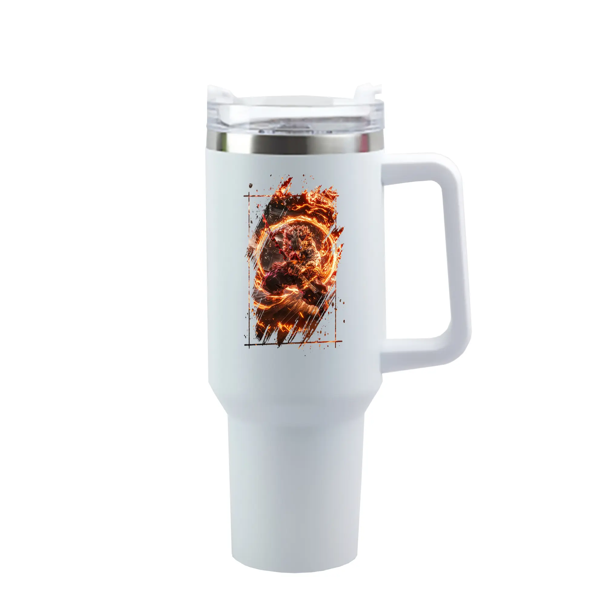 鬼滅の刃 グッズ,嘴平 伊之助 - 1200mL 車用タンブラー ・ クリスタルステッカー ・ 304ステンレス 内側 ・ 201ステンレス 外側 ・ 保温 保冷 ・ ハンドル＆ストロー付き ・ 通勤 ドライブ アウトドア用