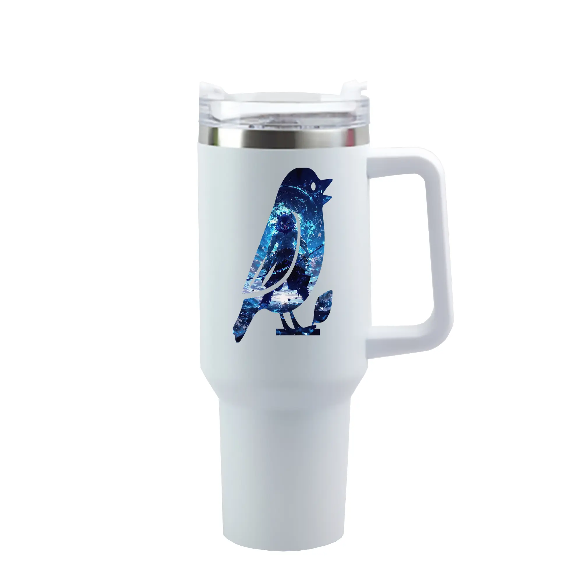 鬼滅の刃 グッズ,嘴平 伊之助 - 1200mL 車用タンブラー ・ クリスタルステッカー ・ 304ステンレス 内側 ・ 201ステンレス 外側 ・ 保温 保冷 ・ ハンドル＆ストロー付き ・ 通勤 ドライブ アウトドア用