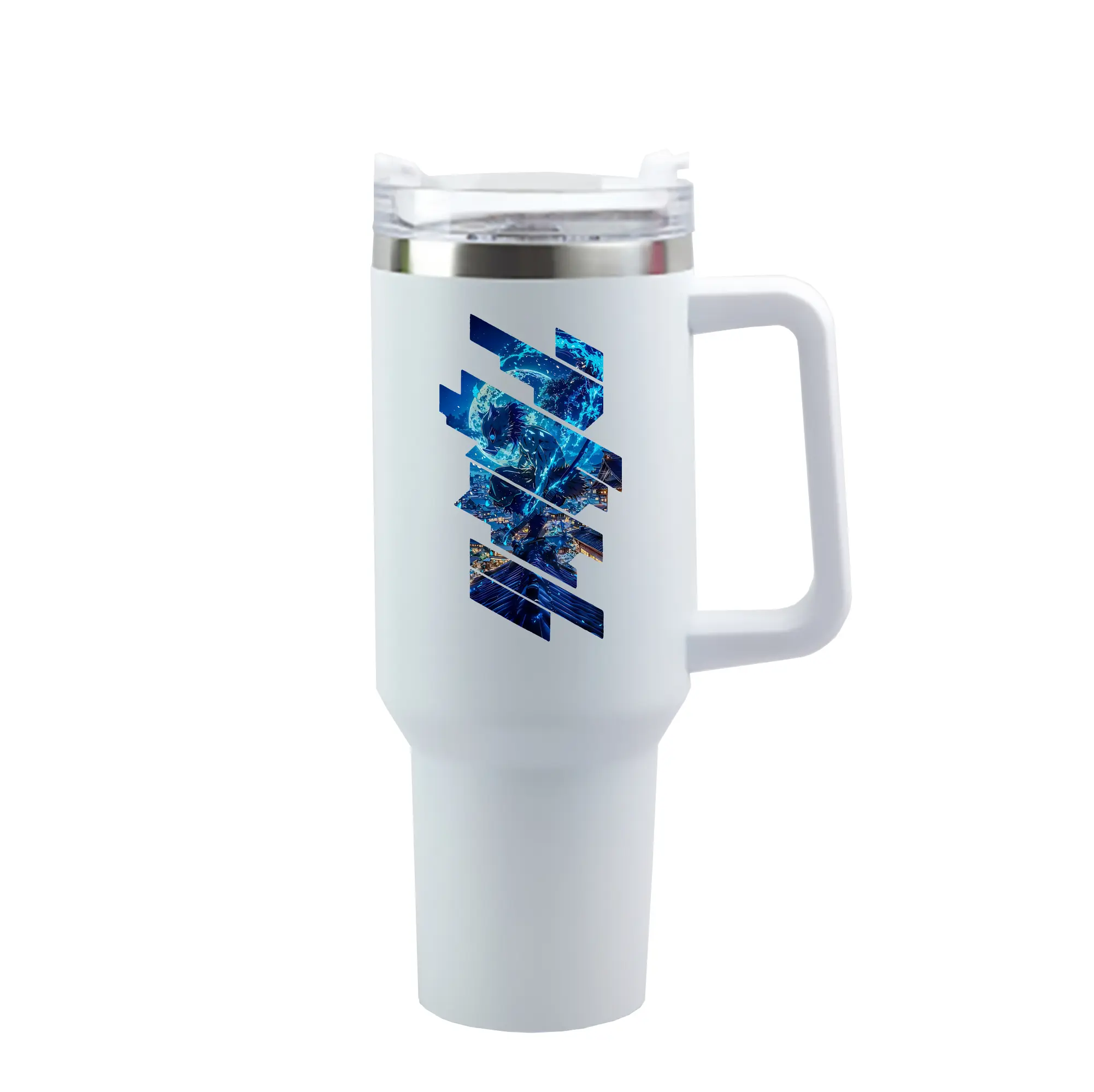 鬼滅の刃 グッズ,嘴平 伊之助 - 1200mL 車用タンブラー ・ クリスタルステッカー ・ 304ステンレス 内側 ・ 201ステンレス 外側 ・ 保温 保冷 ・ ハンドル＆ストロー付き ・ 通勤 ドライブ アウトドア用