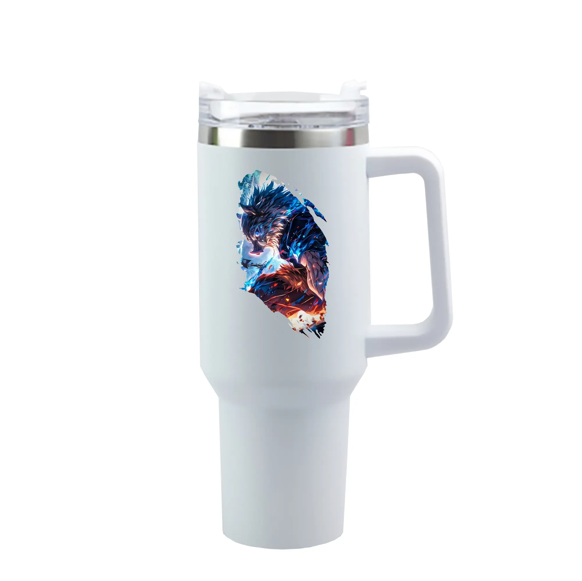 鬼滅の刃 グッズ,嘴平 伊之助 - 1200mL 車用タンブラー ・ クリスタルステッカー ・ 304ステンレス 内側 ・ 201ステンレス 外側 ・ 保温 保冷 ・ ハンドル＆ストロー付き ・ 通勤 ドライブ アウトドア用