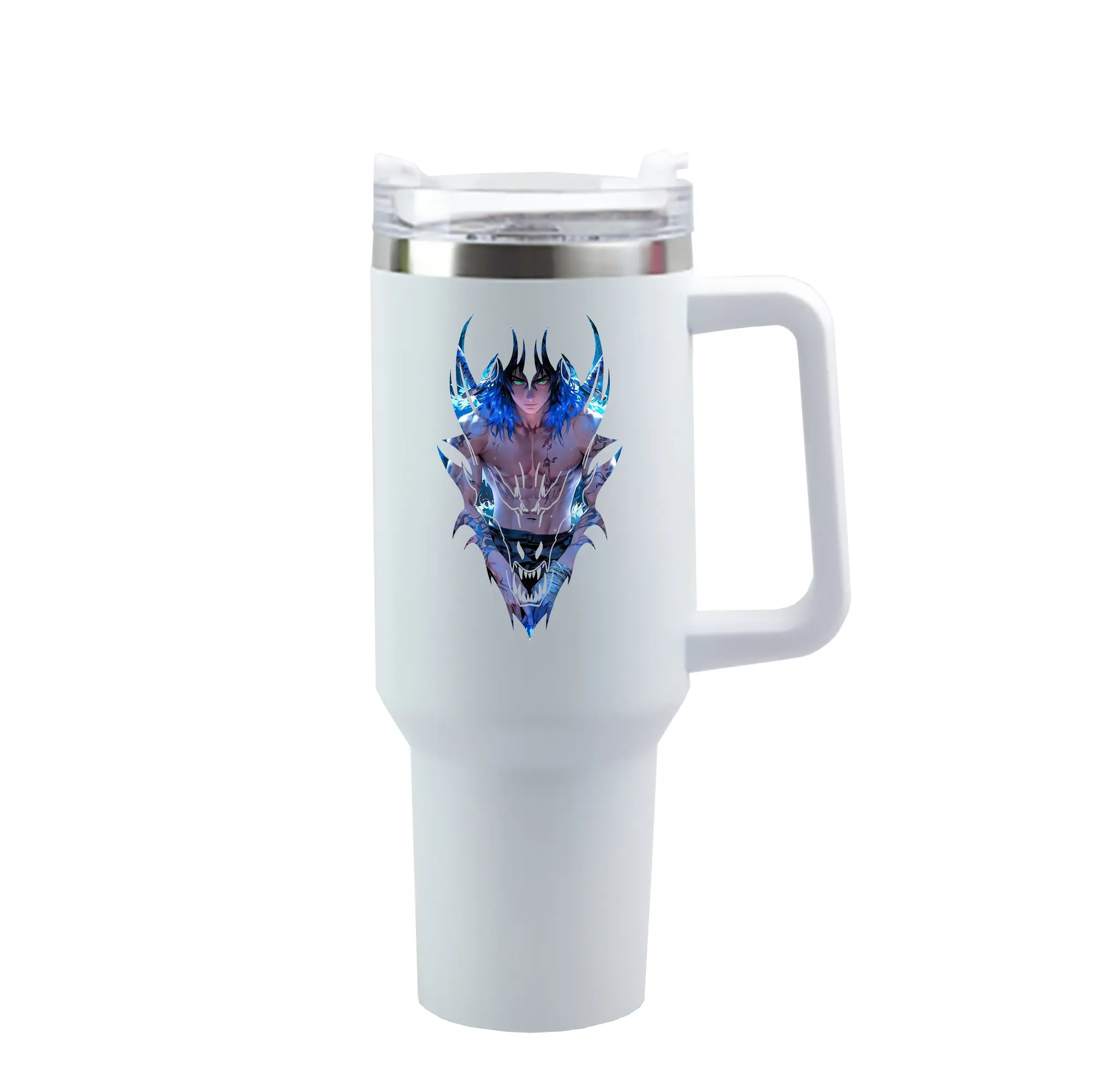 鬼滅の刃 グッズ,嘴平 伊之助 - 1200mL 車用タンブラー ・ クリスタルステッカー ・ 304ステンレス 内側 ・ 201ステンレス 外側 ・ 保温 保冷 ・ ハンドル＆ストロー付き ・ 通勤 ドライブ アウトドア用