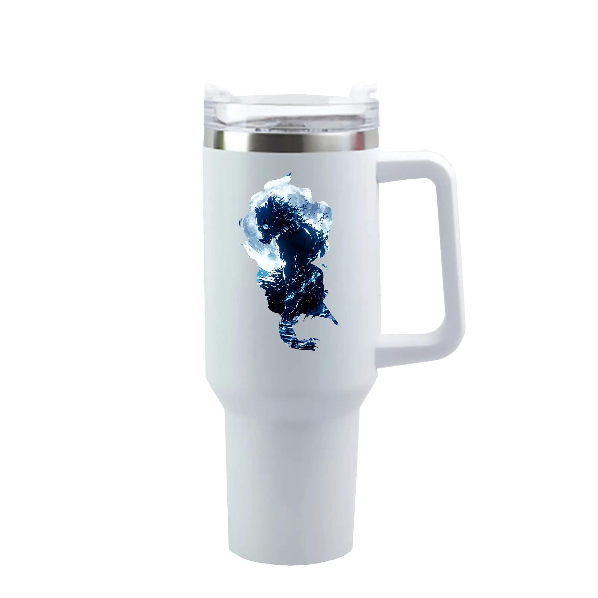 鬼滅の刃 グッズ,嘴平 伊之助 - 1200mL 車用タンブラー ・ クリスタルステッカー ・ 304ステンレス 内側 ・ 201ステンレス 外側 ・ 保温 保冷 ・ ハンドル＆ストロー付き ・ 通勤 ドライブ アウトドア用