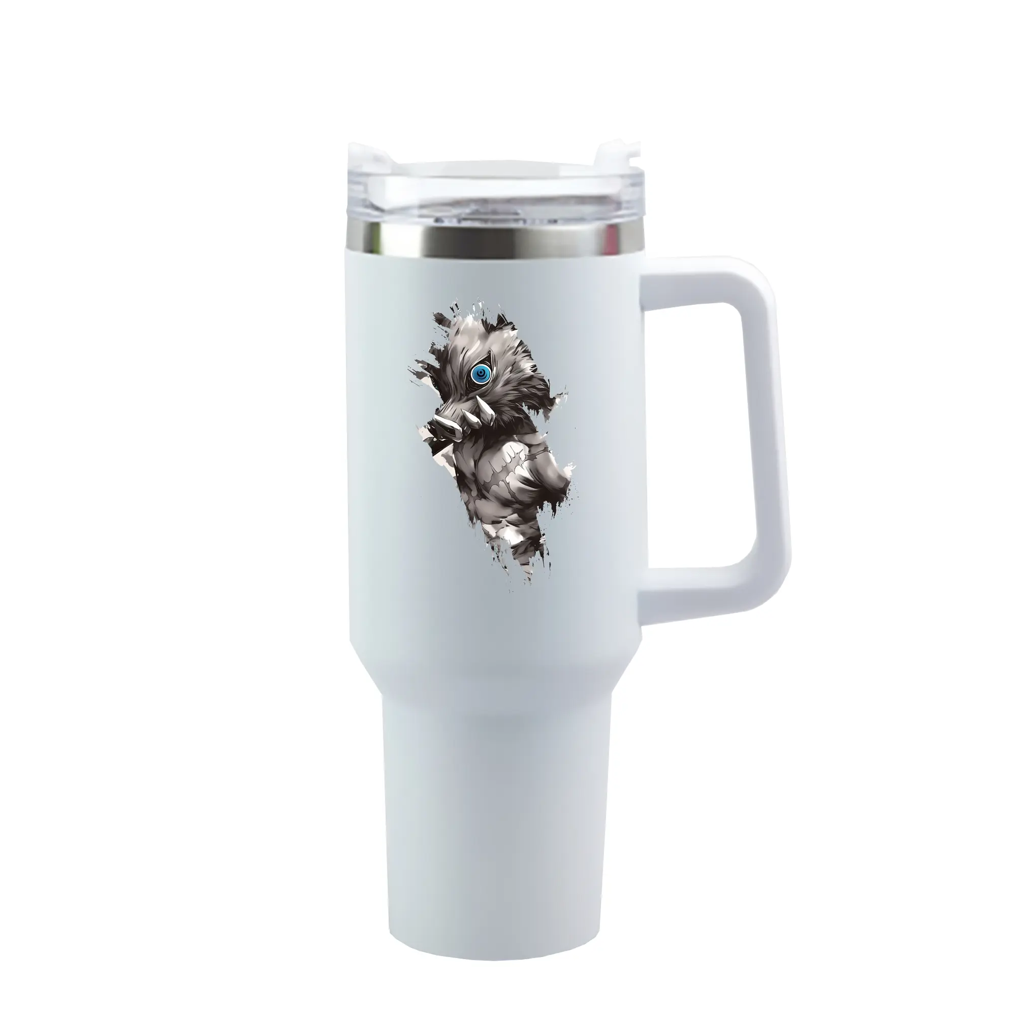 鬼滅の刃 グッズ,嘴平 伊之助 - 1200mL 車用タンブラー ・ クリスタルステッカー ・ 304ステンレス 内側 ・ 201ステンレス 外側 ・ 保温 保冷 ・ ハンドル＆ストロー付き ・ 通勤 ドライブ アウトドア用