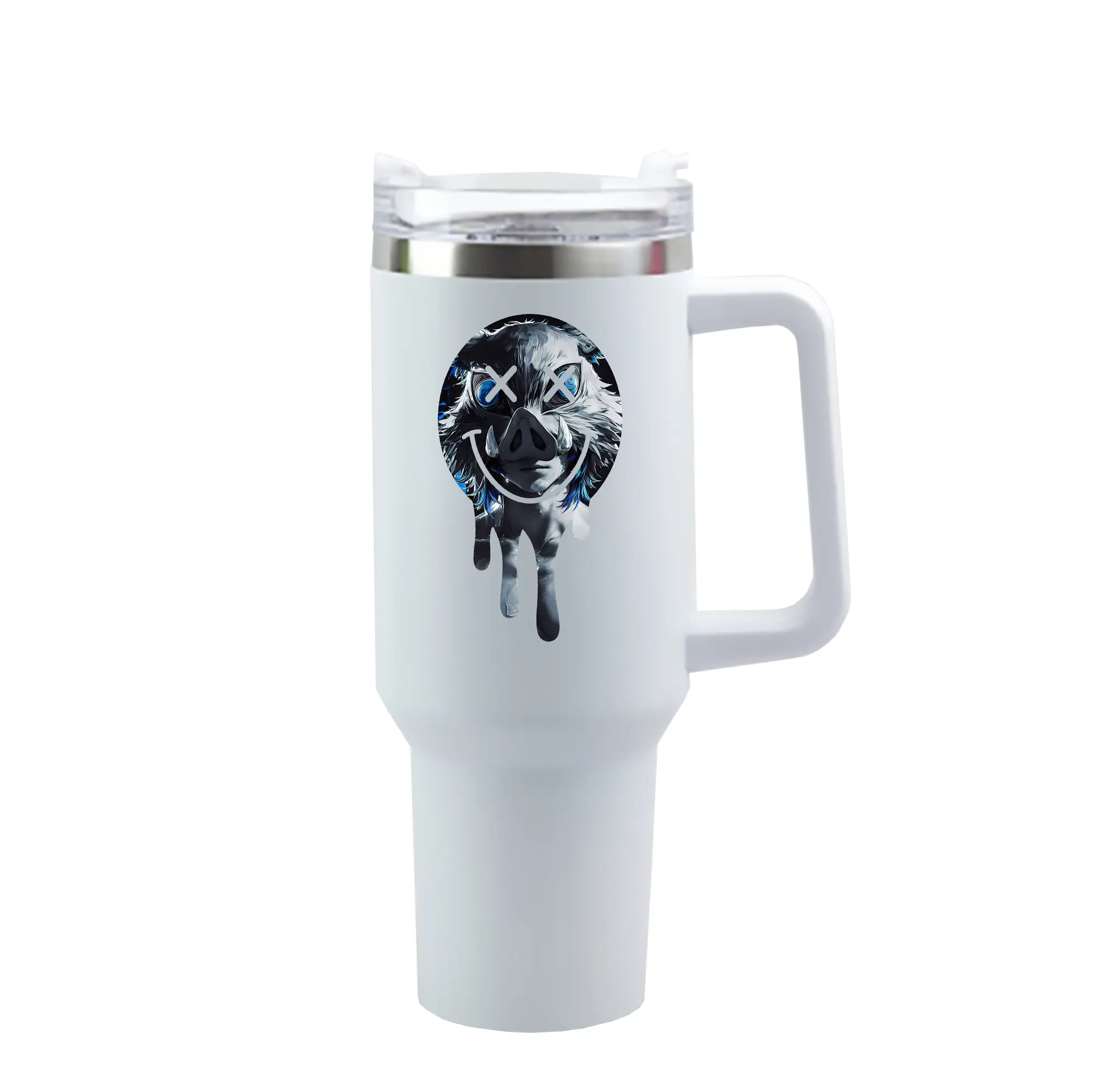 鬼滅の刃 グッズ,嘴平 伊之助 - 1200mL 車用タンブラー ・ クリスタルステッカー ・ 304ステンレス 内側 ・ 201ステンレス 外側 ・ 保温 保冷 ・ ハンドル＆ストロー付き ・ 通勤 ドライブ アウトドア用