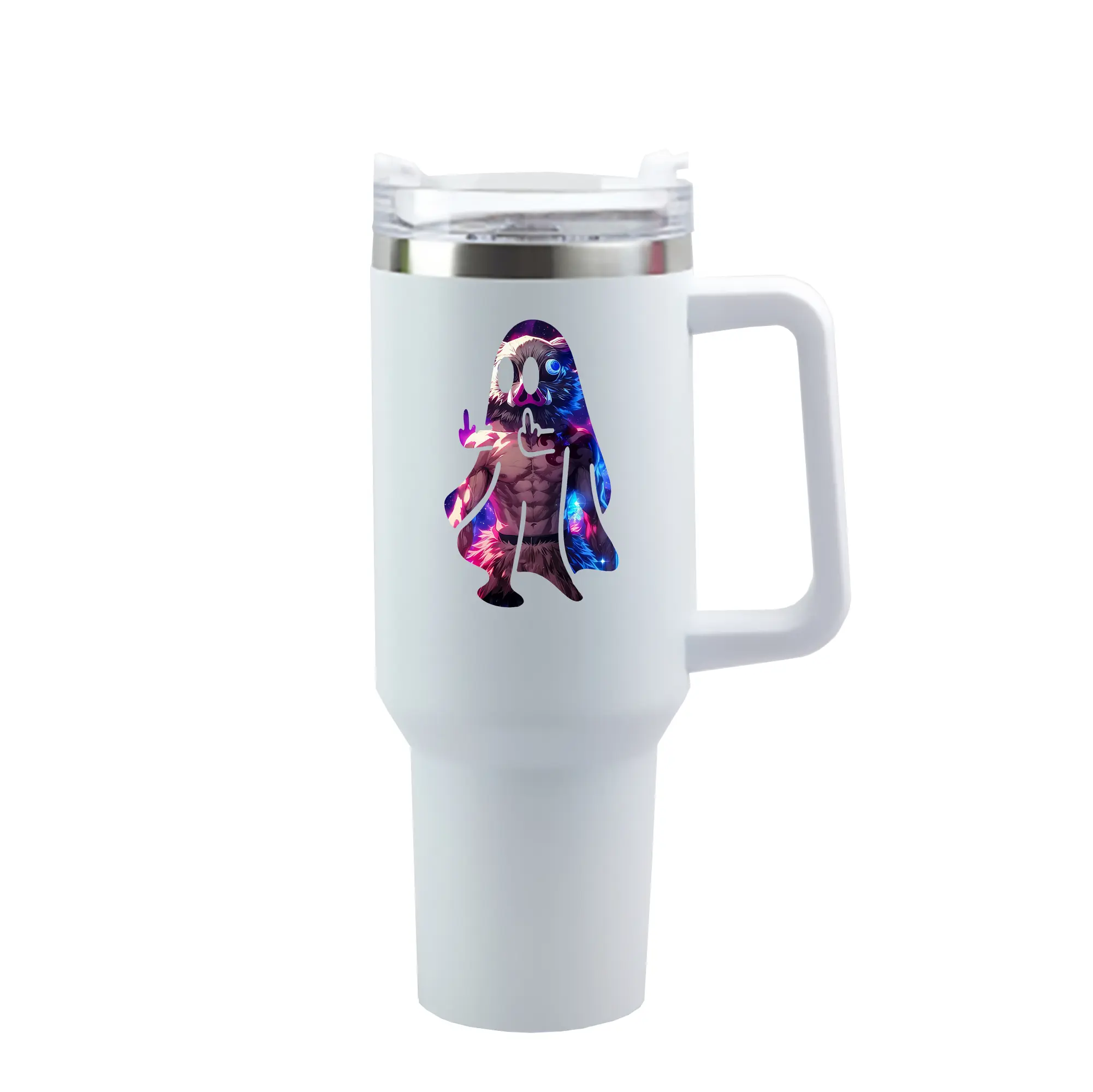 鬼滅の刃 グッズ,嘴平 伊之助 - 1200mL 車用タンブラー ・ クリスタルステッカー ・ 304ステンレス 内側 ・ 201ステンレス 外側 ・ 保温 保冷 ・ ハンドル＆ストロー付き ・ 通勤 ドライブ アウトドア用