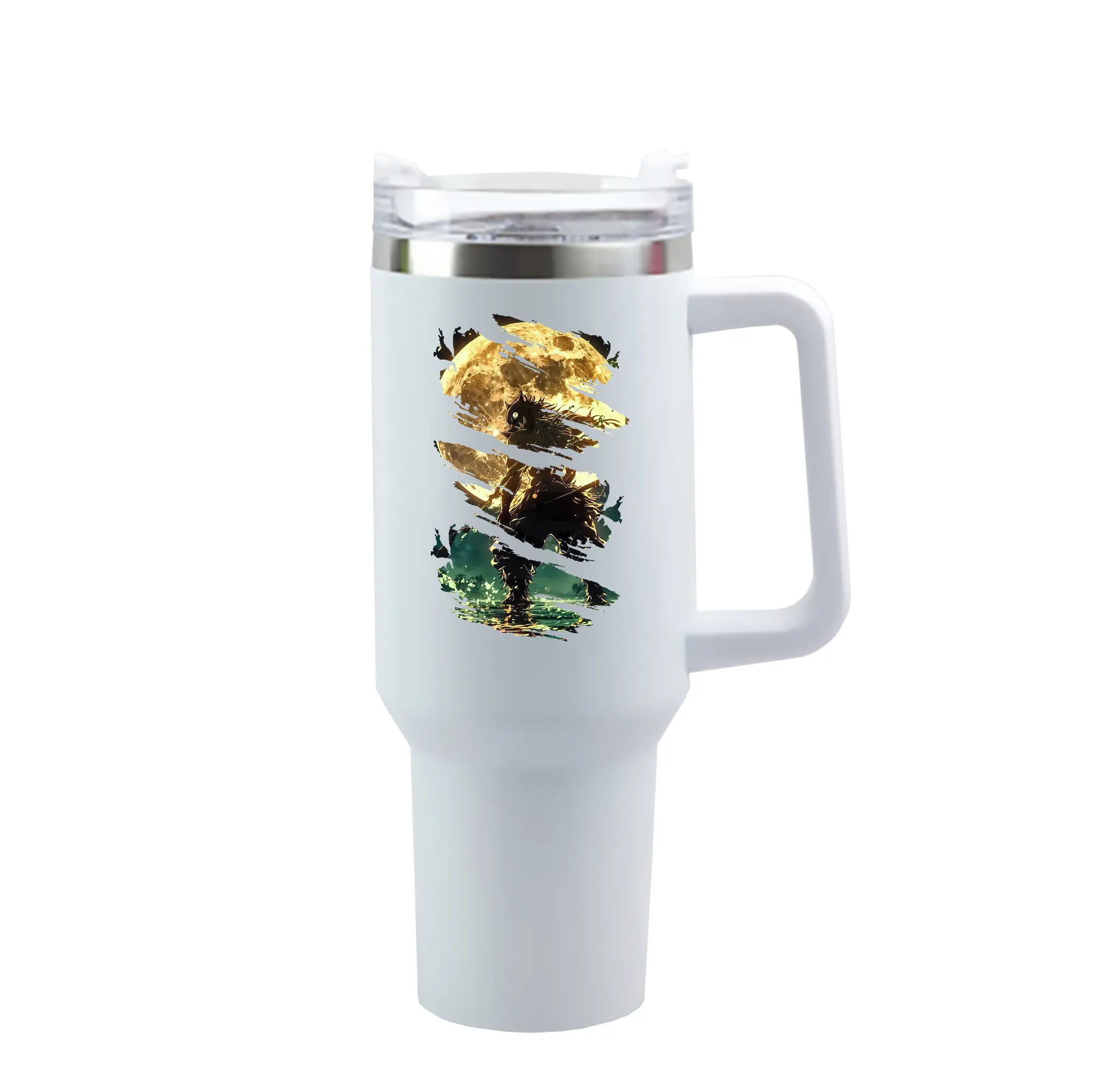 鬼滅の刃 グッズ,嘴平 伊之助 - 1200mL 車用タンブラー ・ クリスタルステッカー ・ 304ステンレス 内側 ・ 201ステンレス 外側 ・ 保温 保冷 ・ ハンドル＆ストロー付き ・ 通勤 ドライブ アウトドア用