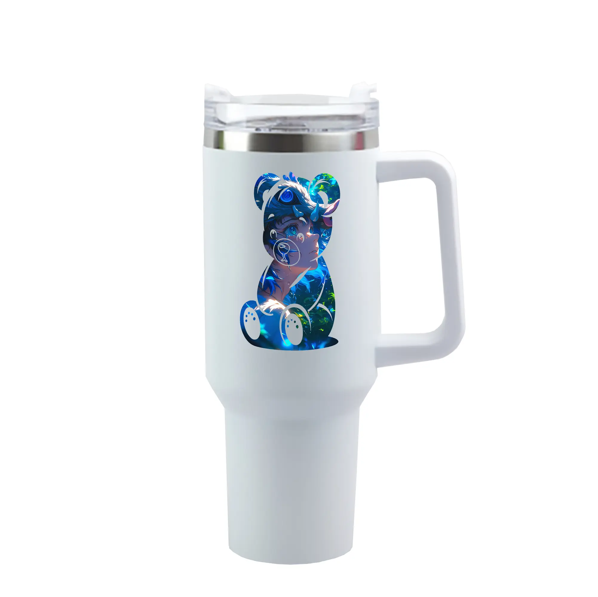 鬼滅の刃 グッズ,嘴平 伊之助 - 1200mL 車用タンブラー ・ クリスタルステッカー ・ 304ステンレス 内側 ・ 201ステンレス 外側 ・ 保温 保冷 ・ ハンドル＆ストロー付き ・ 通勤 ドライブ アウトドア用