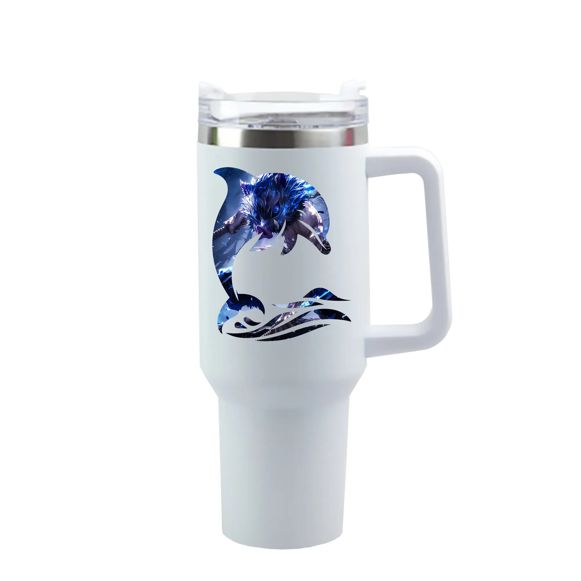 鬼滅の刃 グッズ,嘴平 伊之助 - 1200mL 車用タンブラー ・ クリスタルステッカー ・ 304ステンレス 内側 ・ 201ステンレス 外側 ・ 保温 保冷 ・ ハンドル＆ストロー付き ・ 通勤 ドライブ アウトドア用