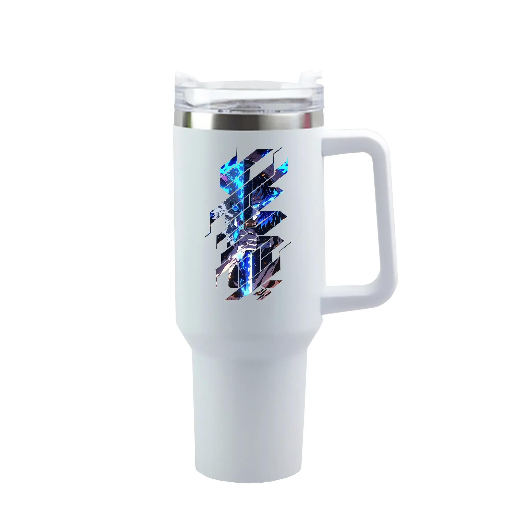 鬼滅の刃 グッズ,嘴平 伊之助 - 1200mL 車用タンブラー ・ クリスタルステッカー ・ 304ステンレス 内側 ・ 201ステンレス 外側 ・ 保温 保冷 ・ ハンドル＆ストロー付き ・ 通勤 ドライブ アウトドア用