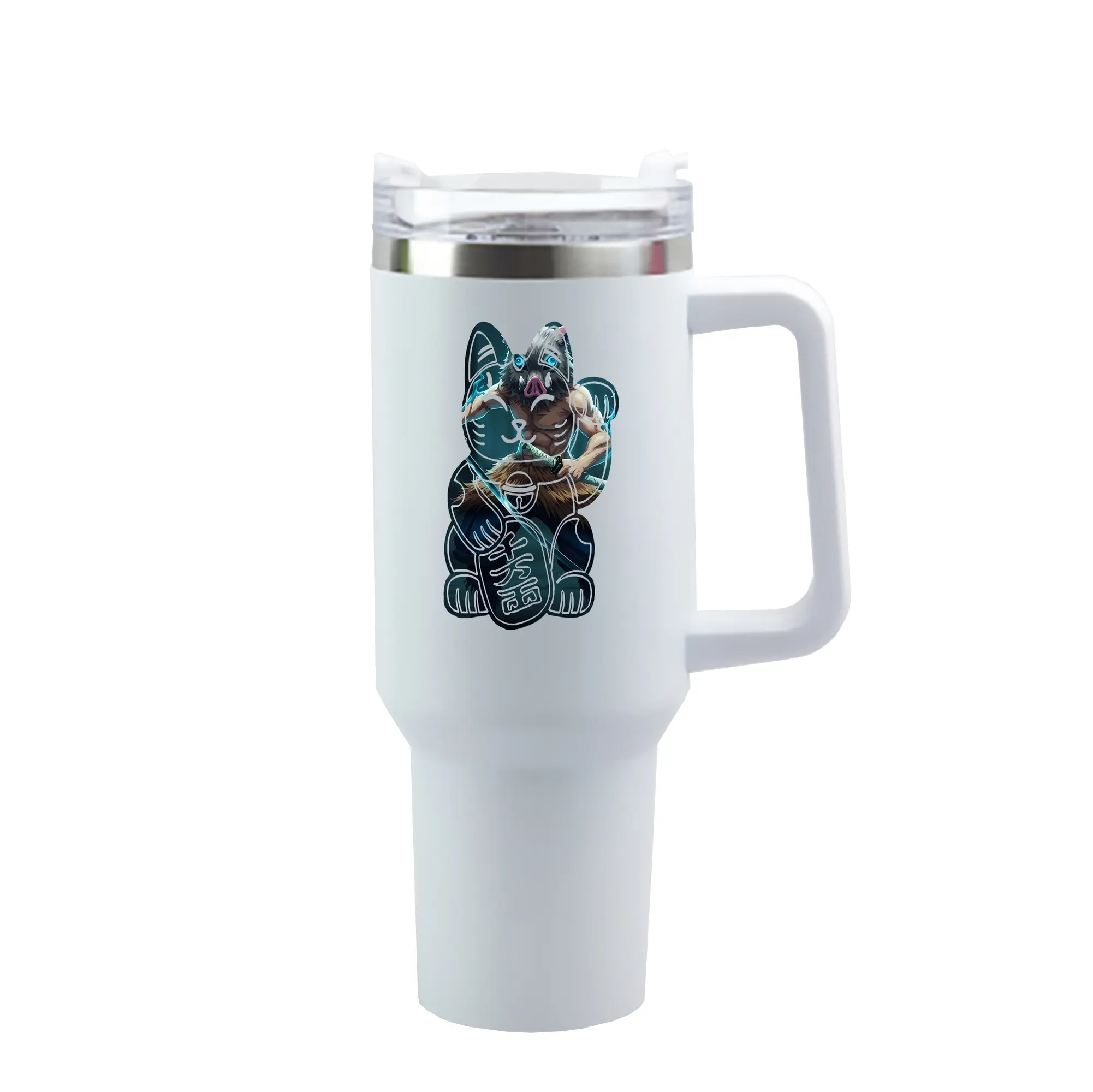 鬼滅の刃 グッズ,嘴平 伊之助 - 1200mL 車用タンブラー ・ クリスタルステッカー ・ 304ステンレス 内側 ・ 201ステンレス 外側 ・ 保温 保冷 ・ ハンドル＆ストロー付き ・ 通勤 ドライブ アウトドア用