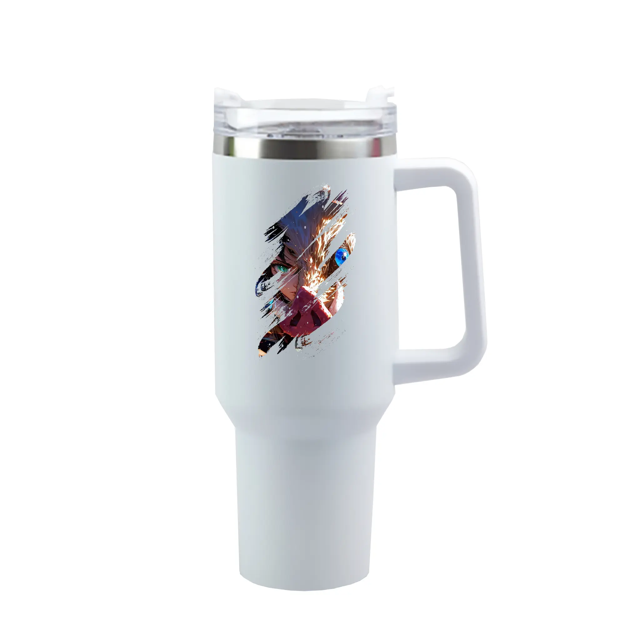 鬼滅の刃 グッズ,嘴平 伊之助 - 1200mL 車用タンブラー ・ クリスタルステッカー ・ 304ステンレス 内側 ・ 201ステンレス 外側 ・ 保温 保冷 ・ ハンドル＆ストロー付き ・ 通勤 ドライブ アウトドア用