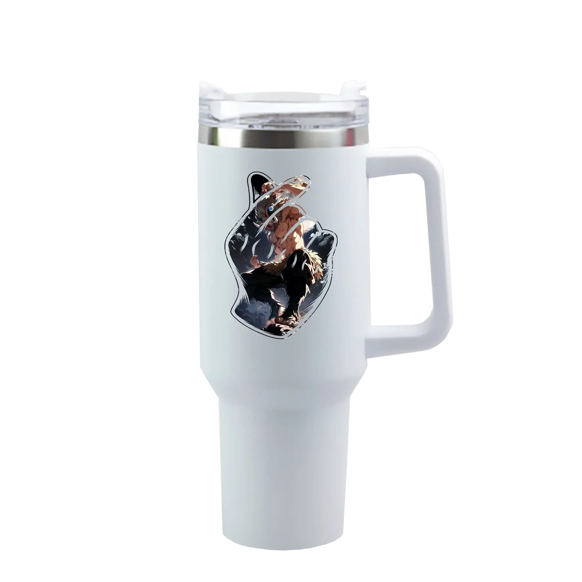 鬼滅の刃 グッズ,嘴平 伊之助 - 1200mL 車用タンブラー ・ クリスタルステッカー ・ 304ステンレス 内側 ・ 201ステンレス 外側 ・ 保温 保冷 ・ ハンドル＆ストロー付き ・ 通勤 ドライブ アウトドア用