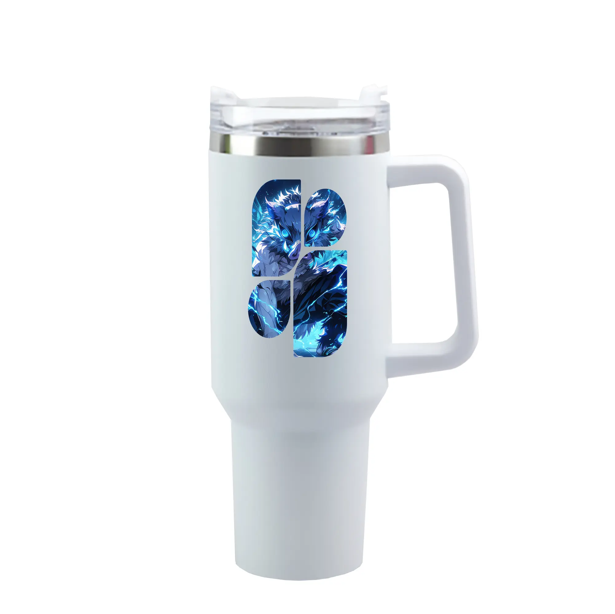 鬼滅の刃 グッズ,嘴平 伊之助 - 1200mL 車用タンブラー ・ クリスタルステッカー ・ 304ステンレス 内側 ・ 201ステンレス 外側 ・ 保温 保冷 ・ ハンドル＆ストロー付き ・ 通勤 ドライブ アウトドア用