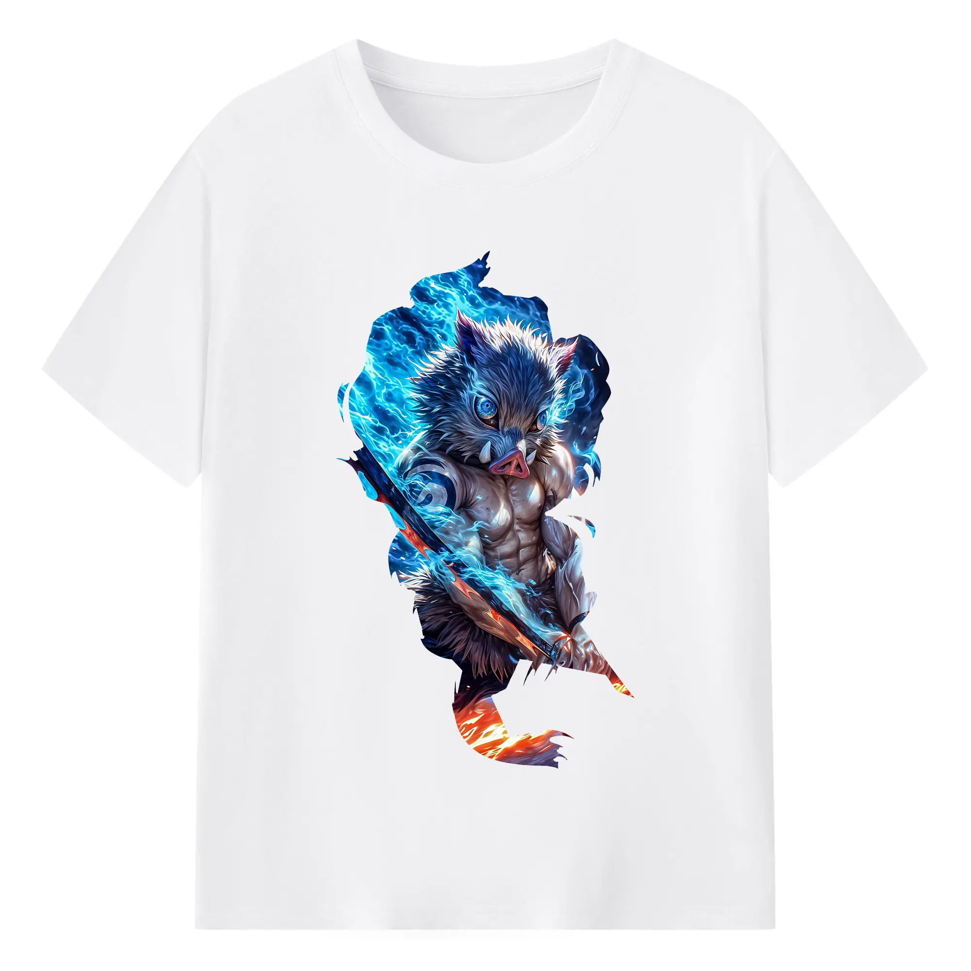 鬼滅の刃 グッズ,嘴平 伊之助 - 綿100％ 半袖Tシャツ ・ フロントプリント ・ 快適 通気性 ・ 日常使い 散歩 スポーツ用