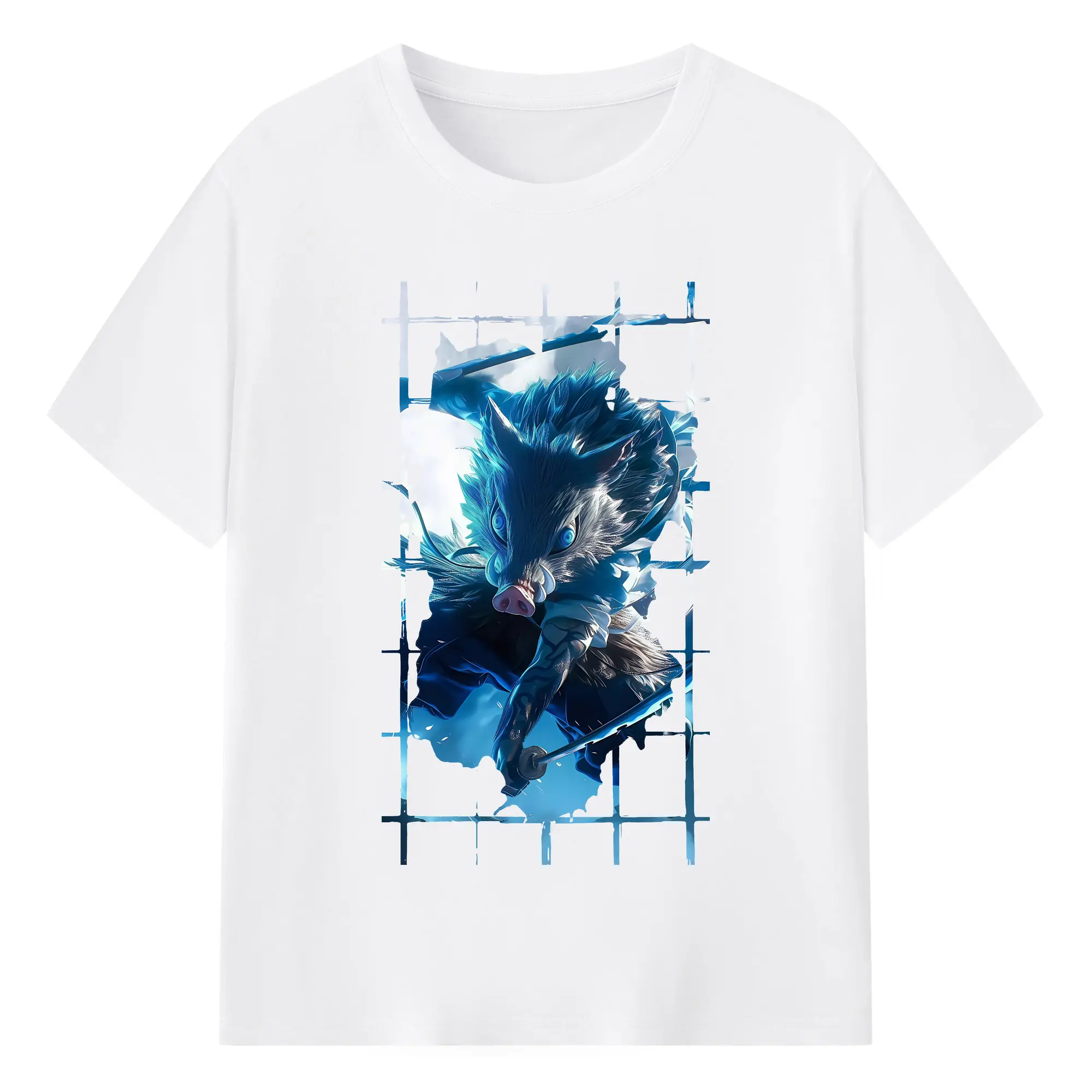 鬼滅の刃 グッズ,嘴平 伊之助 - 綿100％ 半袖Tシャツ ・ フロントプリント ・ 快適 通気性 ・ 日常使い 散歩 スポーツ用