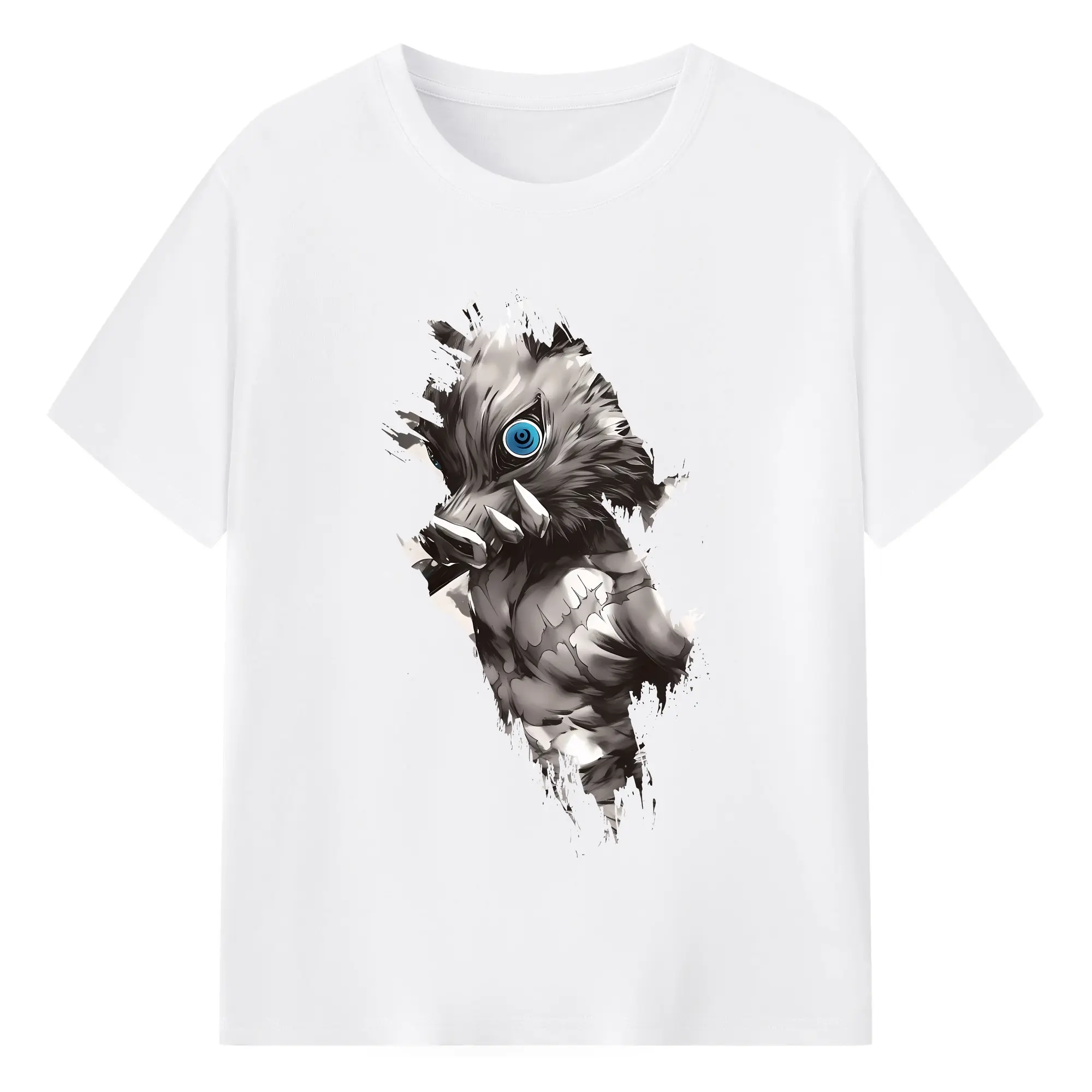 鬼滅の刃 グッズ,嘴平 伊之助 - 綿100％ 半袖Tシャツ ・ フロントプリント ・ 快適 通気性 ・ 日常使い 散歩 スポーツ用