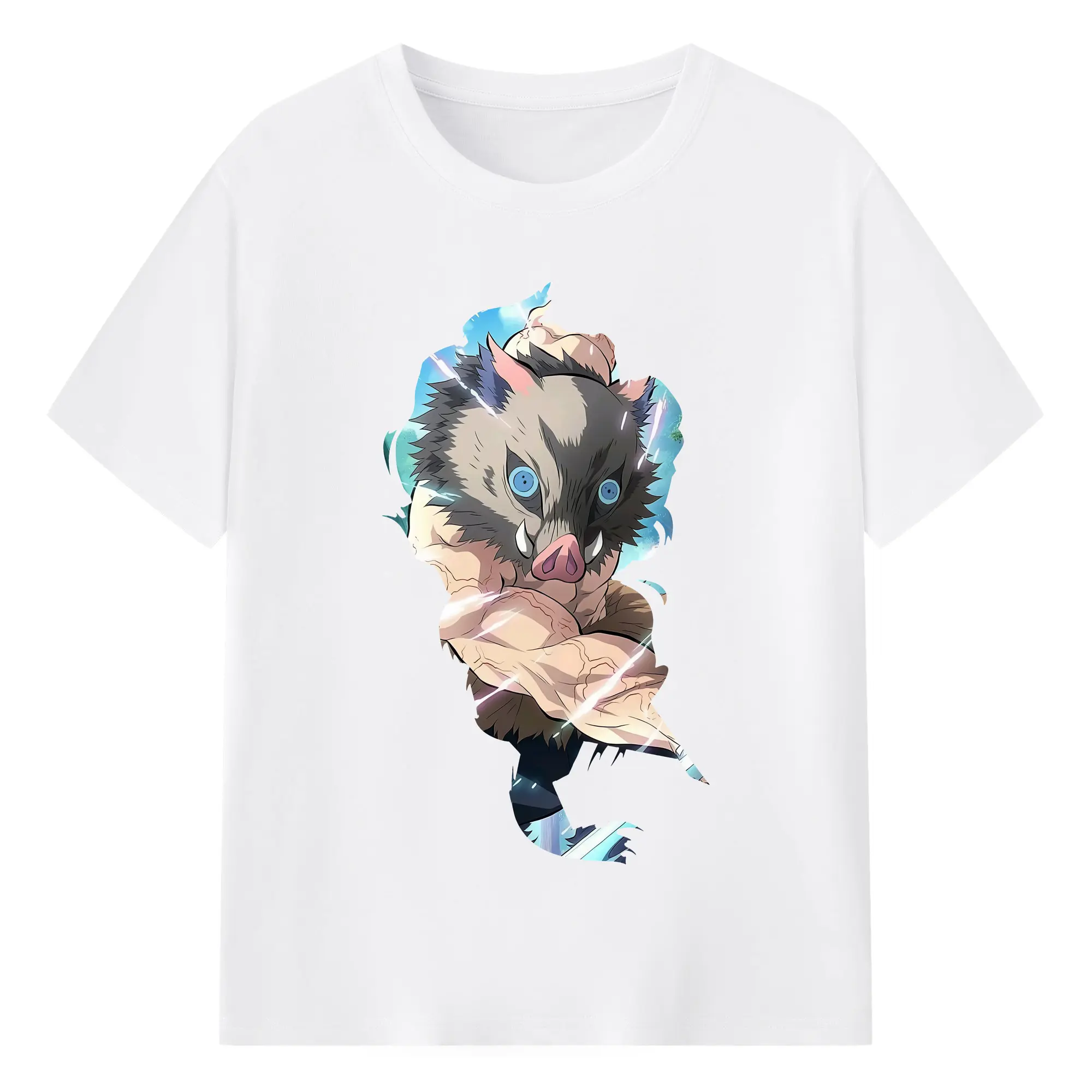 鬼滅の刃 グッズ,嘴平 伊之助 - 綿100％ 半袖Tシャツ ・ フロントプリント ・ 快適 通気性 ・ 日常使い 散歩 スポーツ用