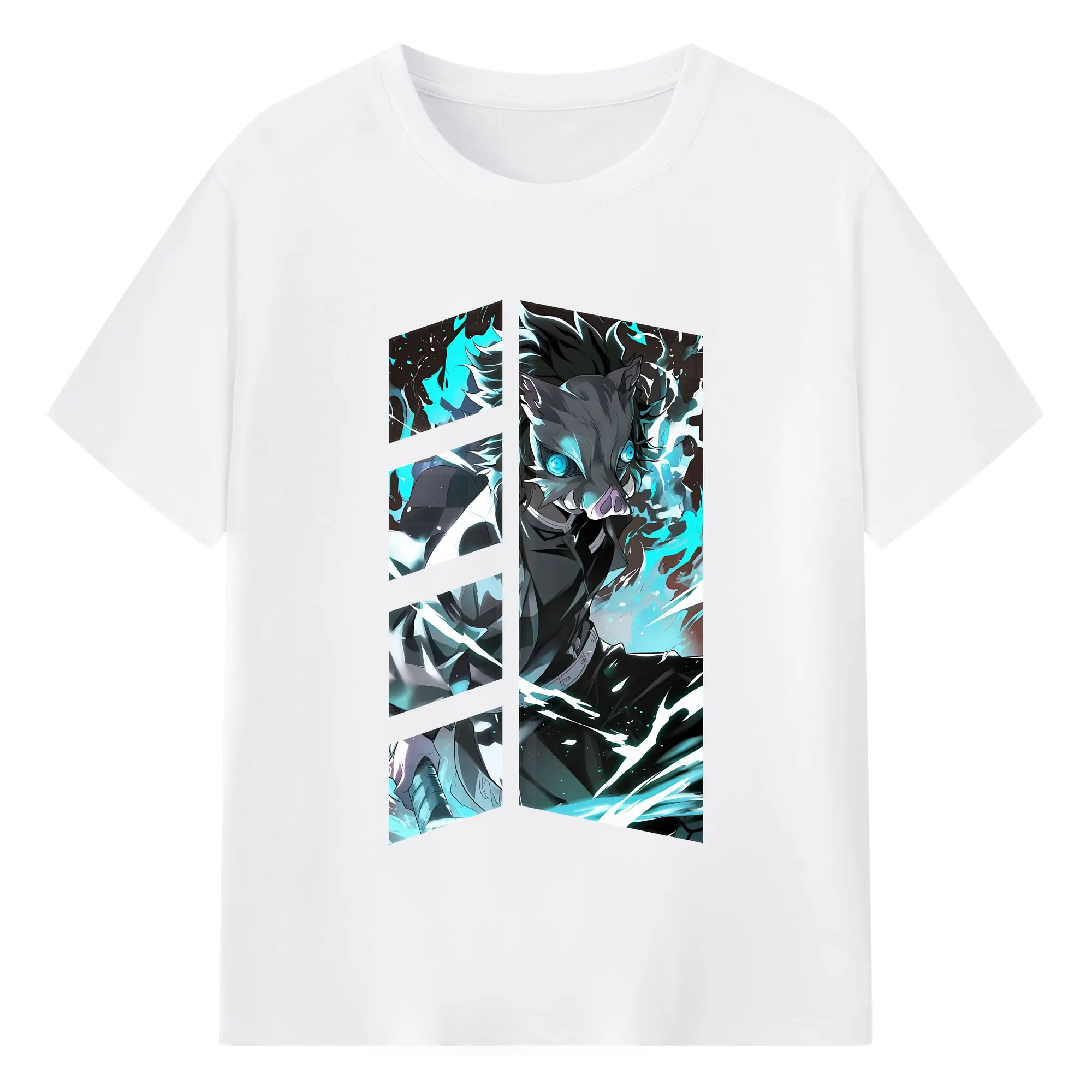 鬼滅の刃 グッズ,嘴平 伊之助 - 綿100％ 半袖Tシャツ ・ フロントプリント ・ 快適 通気性 ・ 日常使い 散歩 スポーツ用