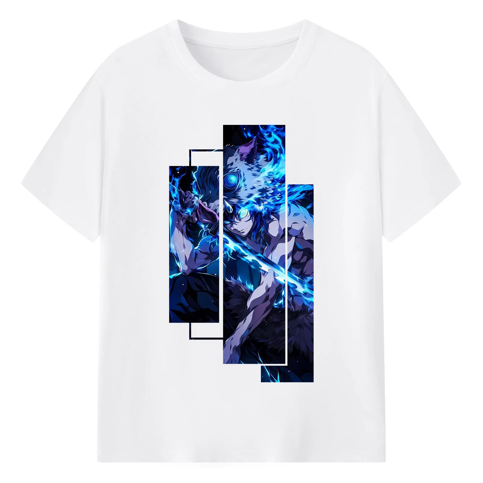 鬼滅の刃 グッズ,嘴平 伊之助 - 綿100％ 半袖Tシャツ ・ フロントプリント ・ 快適 通気性 ・ 日常使い 散歩 スポーツ用