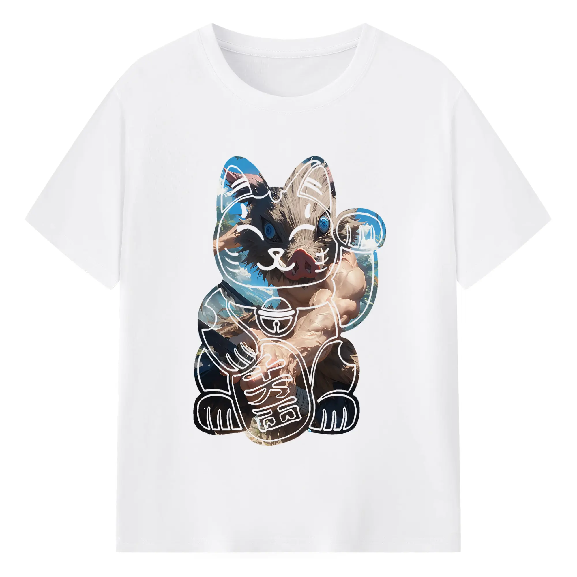 鬼滅の刃 グッズ,嘴平 伊之助 - 綿100％ 半袖Tシャツ ・ フロントプリント ・ 快適 通気性 ・ 日常使い 散歩 スポーツ用