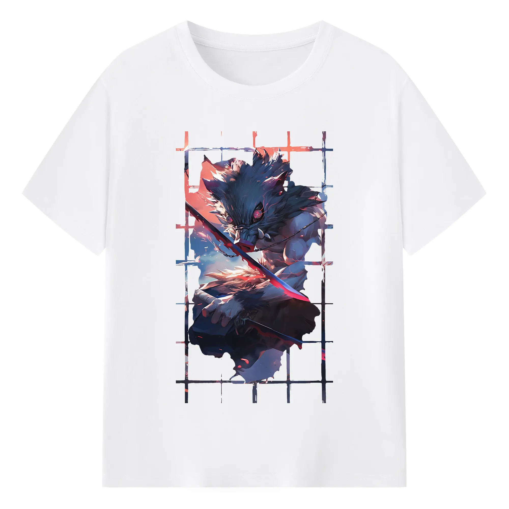 鬼滅の刃 グッズ,嘴平 伊之助 - 綿100％ 半袖Tシャツ ・ フロントプリント ・ 快適 通気性 ・ 日常使い 散歩 スポーツ用