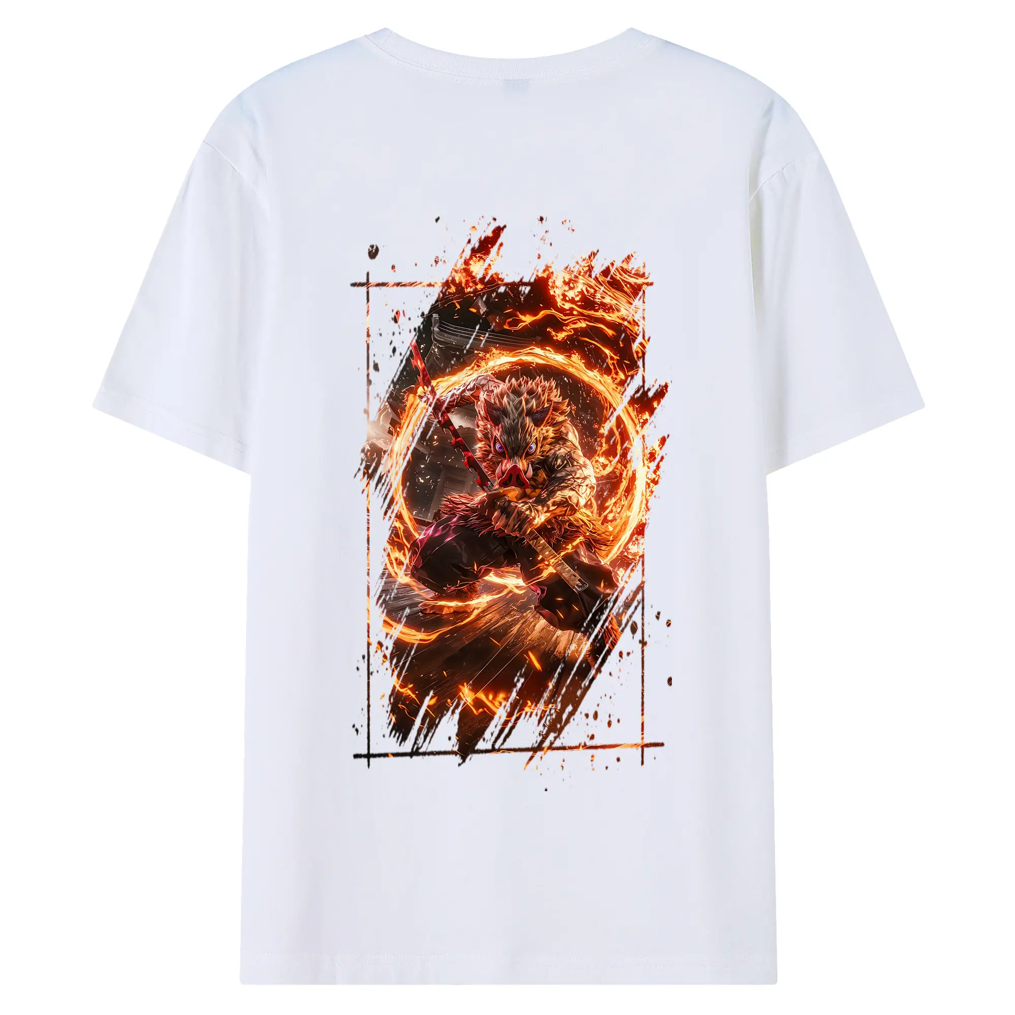 鬼滅の刃 グッズ,嘴平 伊之助 - 綿100％ 半袖Tシャツ ・ バックプリント ・ 快適 通気性 ・ 日常使い 散歩 スポーツ用