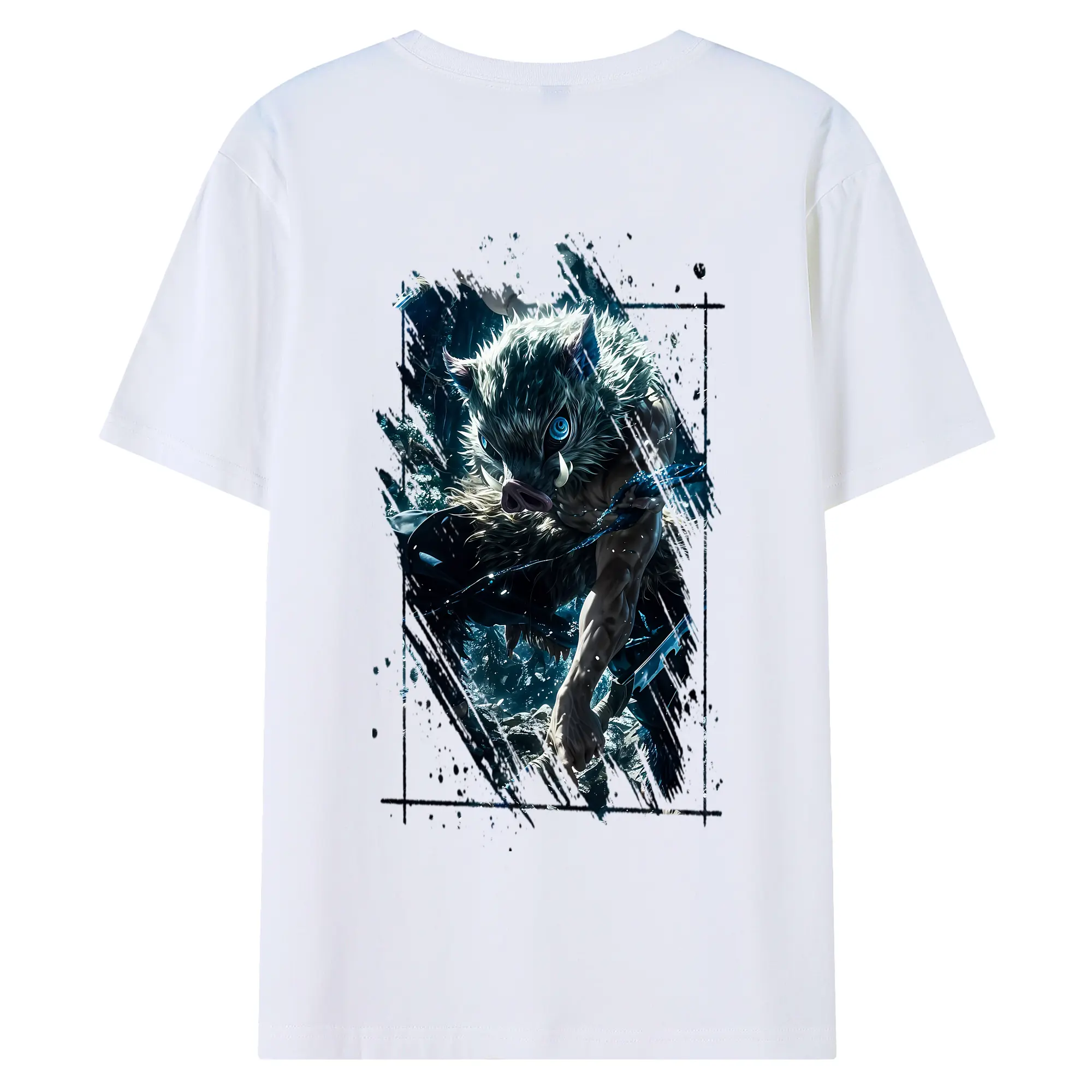 鬼滅の刃 グッズ,嘴平 伊之助 - 綿100％ 半袖Tシャツ ・ バックプリント ・ 快適 通気性 ・ 日常使い 散歩 スポーツ用