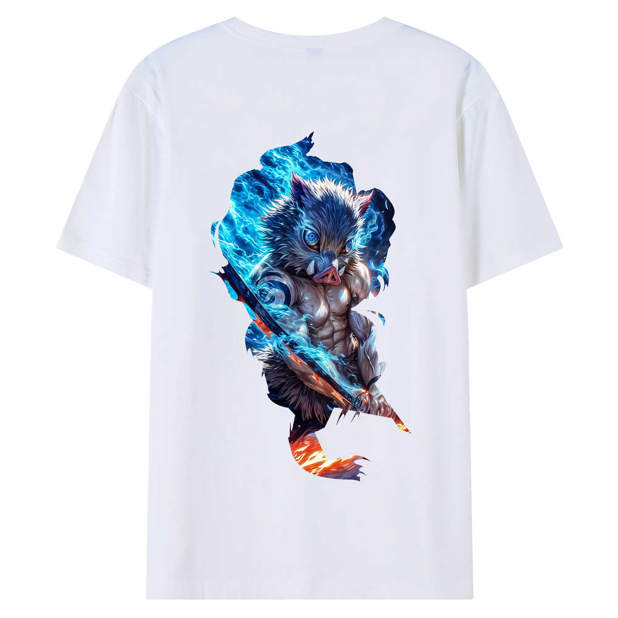 鬼滅の刃 グッズ,嘴平 伊之助 - 綿100％ 半袖Tシャツ ・ バックプリント ・ 快適 通気性 ・ 日常使い 散歩 スポーツ用