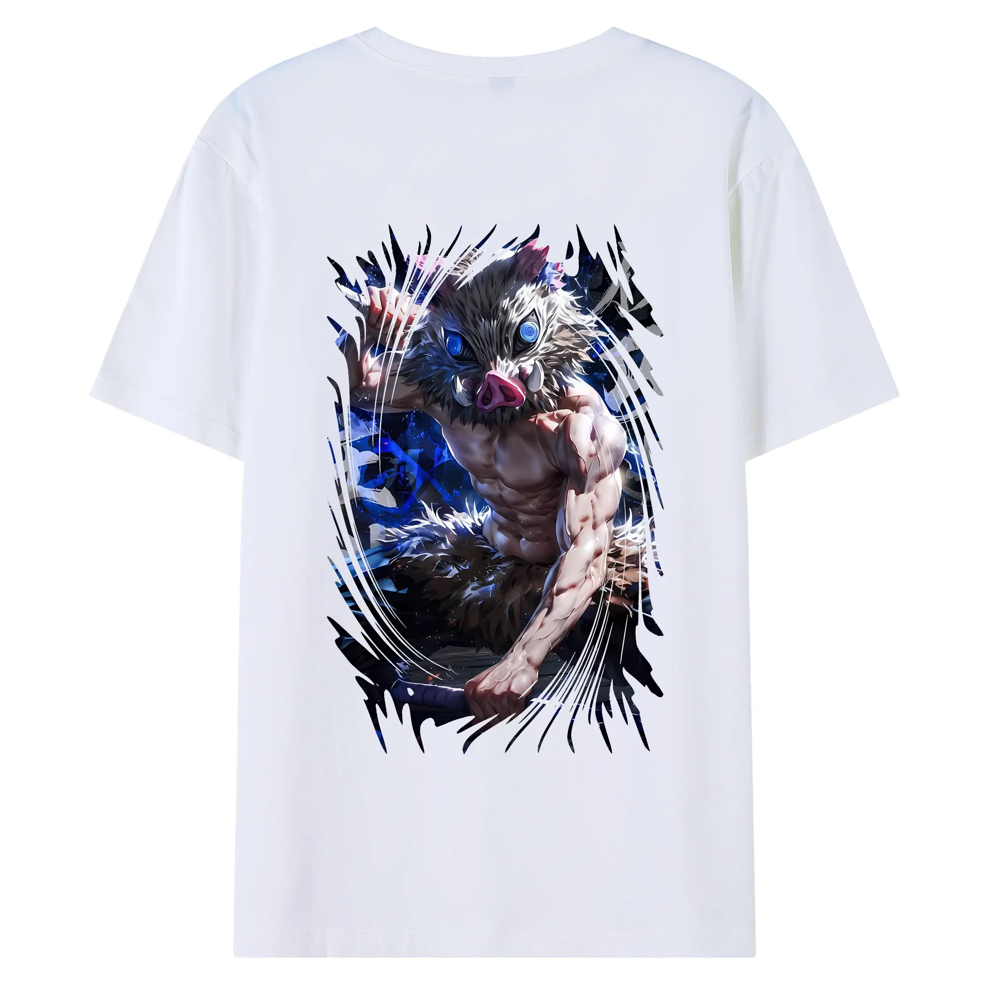 鬼滅の刃 グッズ,嘴平 伊之助 - 綿100％ 半袖Tシャツ ・ バックプリント ・ 快適 通気性 ・ 日常使い 散歩 スポーツ用