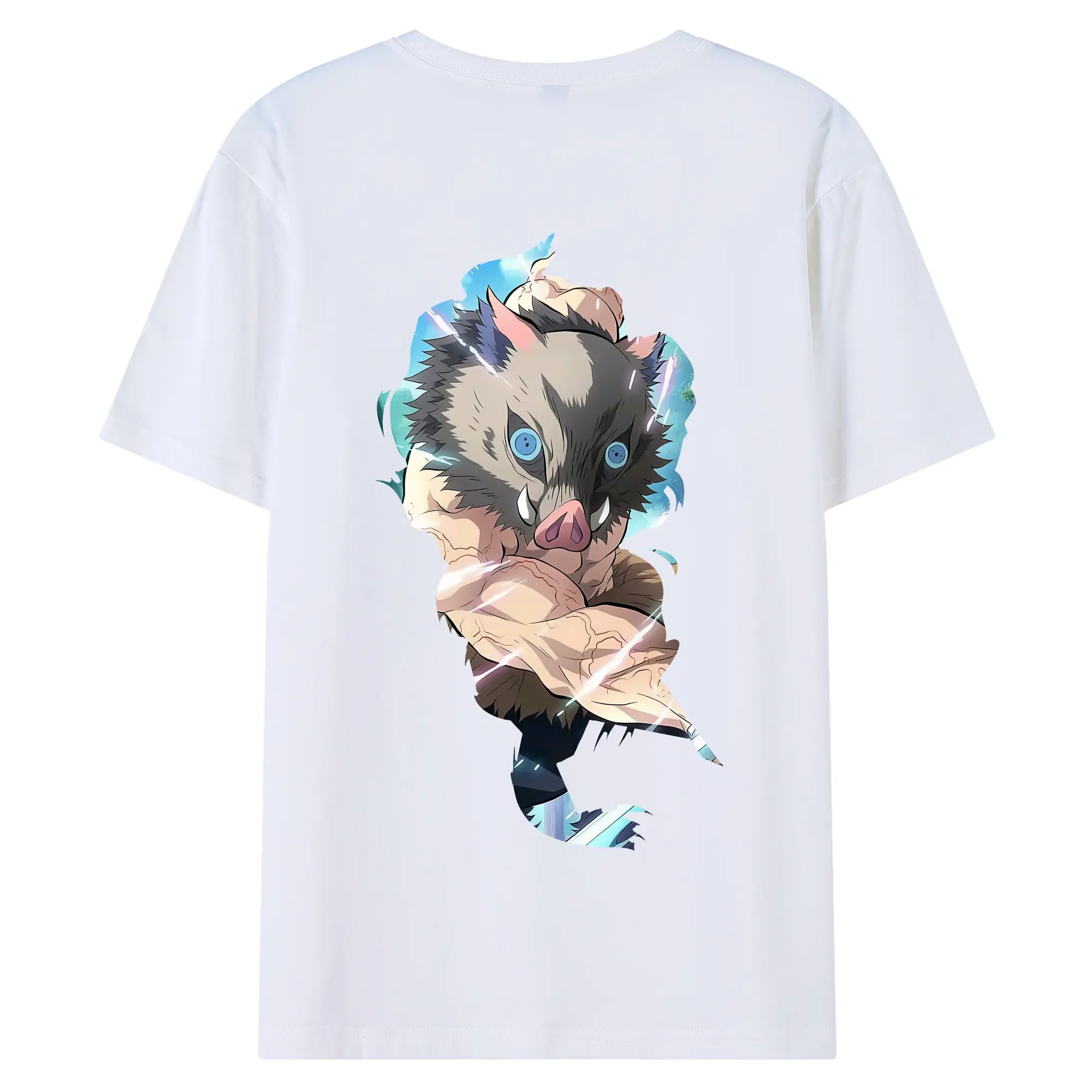 鬼滅の刃 グッズ,嘴平 伊之助 - 綿100％ 半袖Tシャツ ・ バックプリント ・ 快適 通気性 ・ 日常使い 散歩 スポーツ用