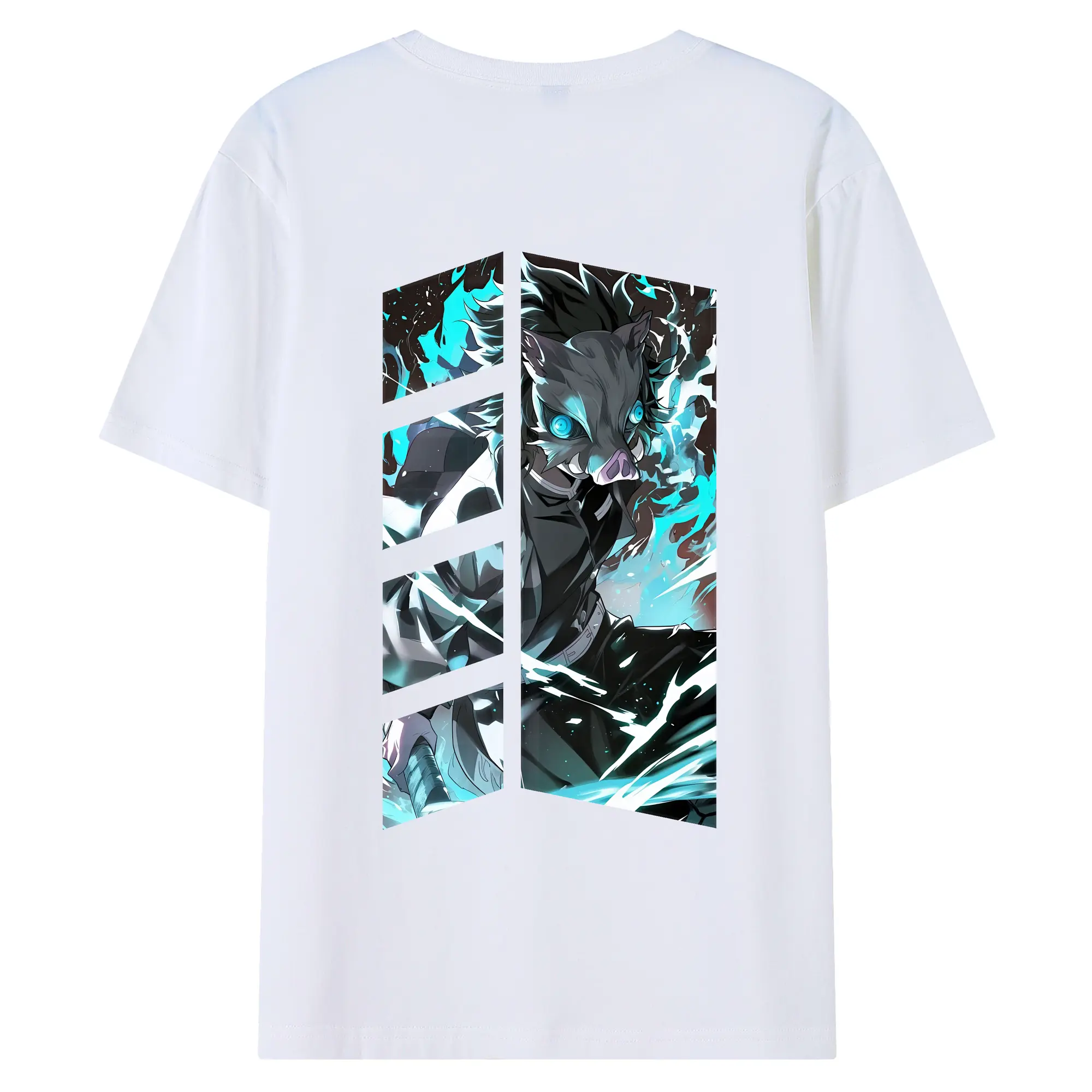 鬼滅の刃 グッズ,嘴平 伊之助 - 綿100％ 半袖Tシャツ ・ バックプリント ・ 快適 通気性 ・ 日常使い 散歩 スポーツ用