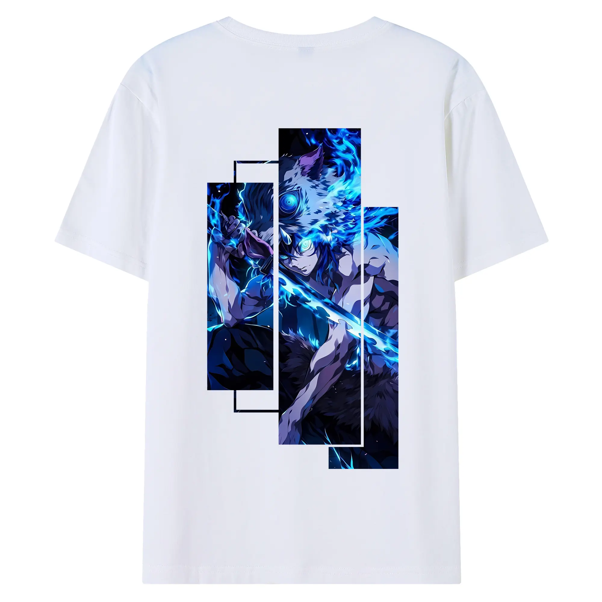 鬼滅の刃 グッズ,嘴平 伊之助 - 綿100％ 半袖Tシャツ ・ バックプリント ・ 快適 通気性 ・ 日常使い 散歩 スポーツ用