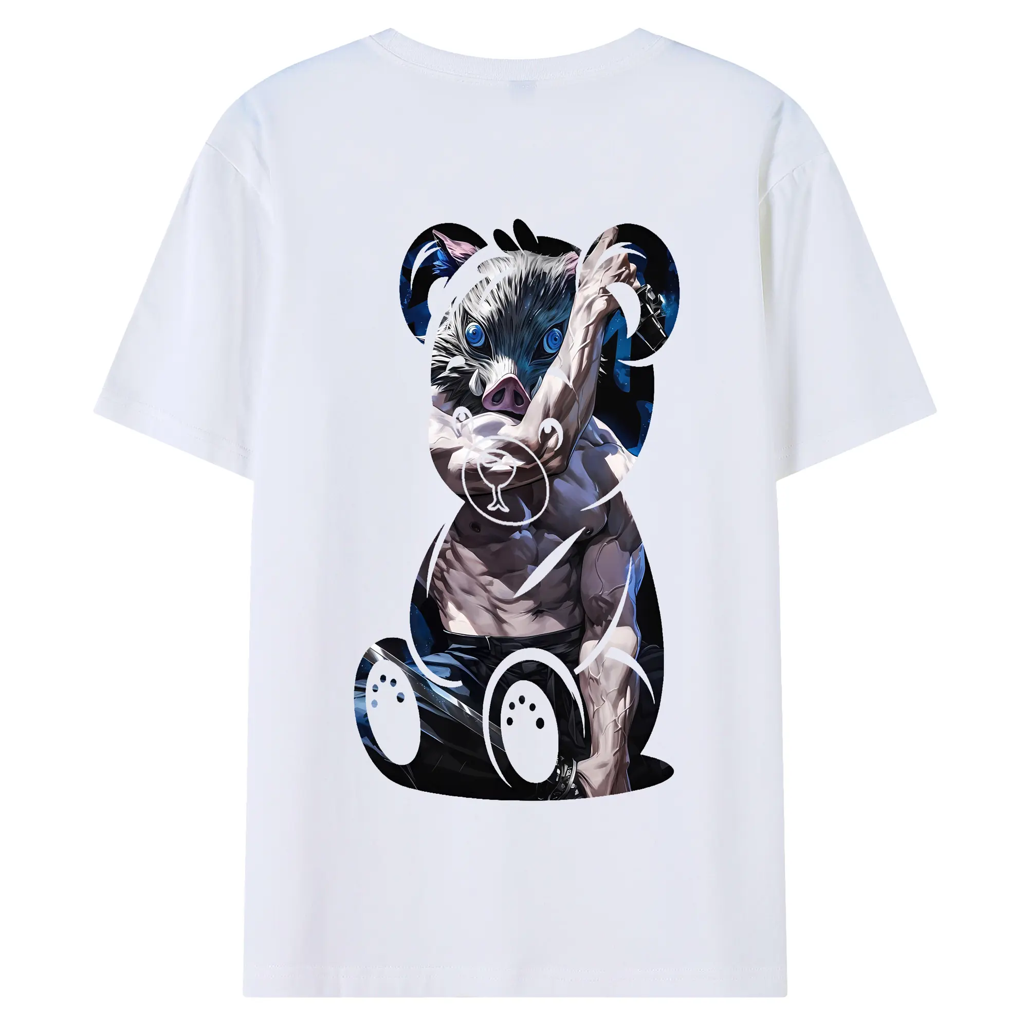 鬼滅の刃 グッズ,嘴平 伊之助 - 綿100％ 半袖Tシャツ ・ バックプリント ・ 快適 通気性 ・ 日常使い 散歩 スポーツ用