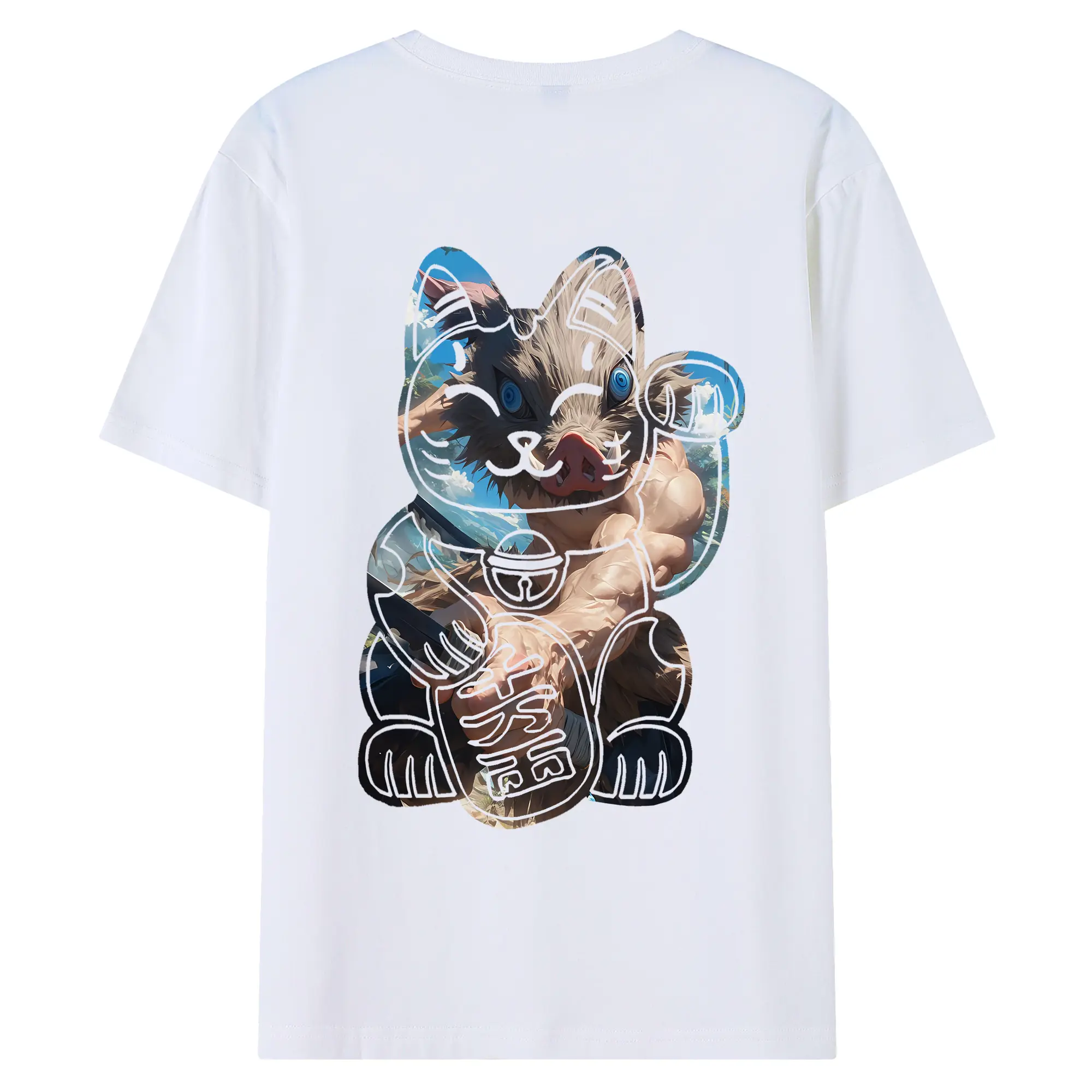 鬼滅の刃 グッズ,嘴平 伊之助 - 綿100％ 半袖Tシャツ ・ バックプリント ・ 快適 通気性 ・ 日常使い 散歩 スポーツ用