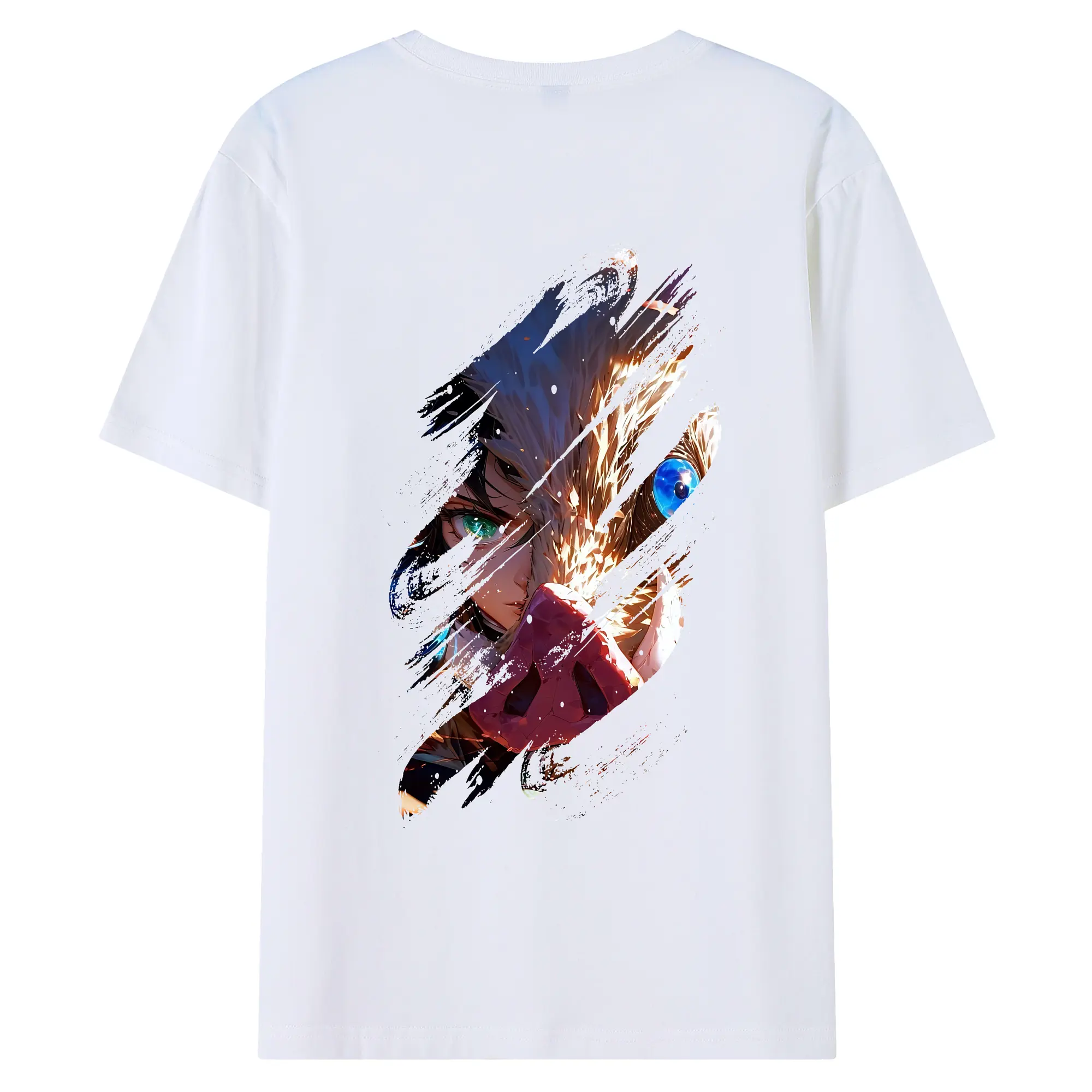 鬼滅の刃 グッズ,嘴平 伊之助 - 綿100％ 半袖Tシャツ ・ バックプリント ・ 快適 通気性 ・ 日常使い 散歩 スポーツ用