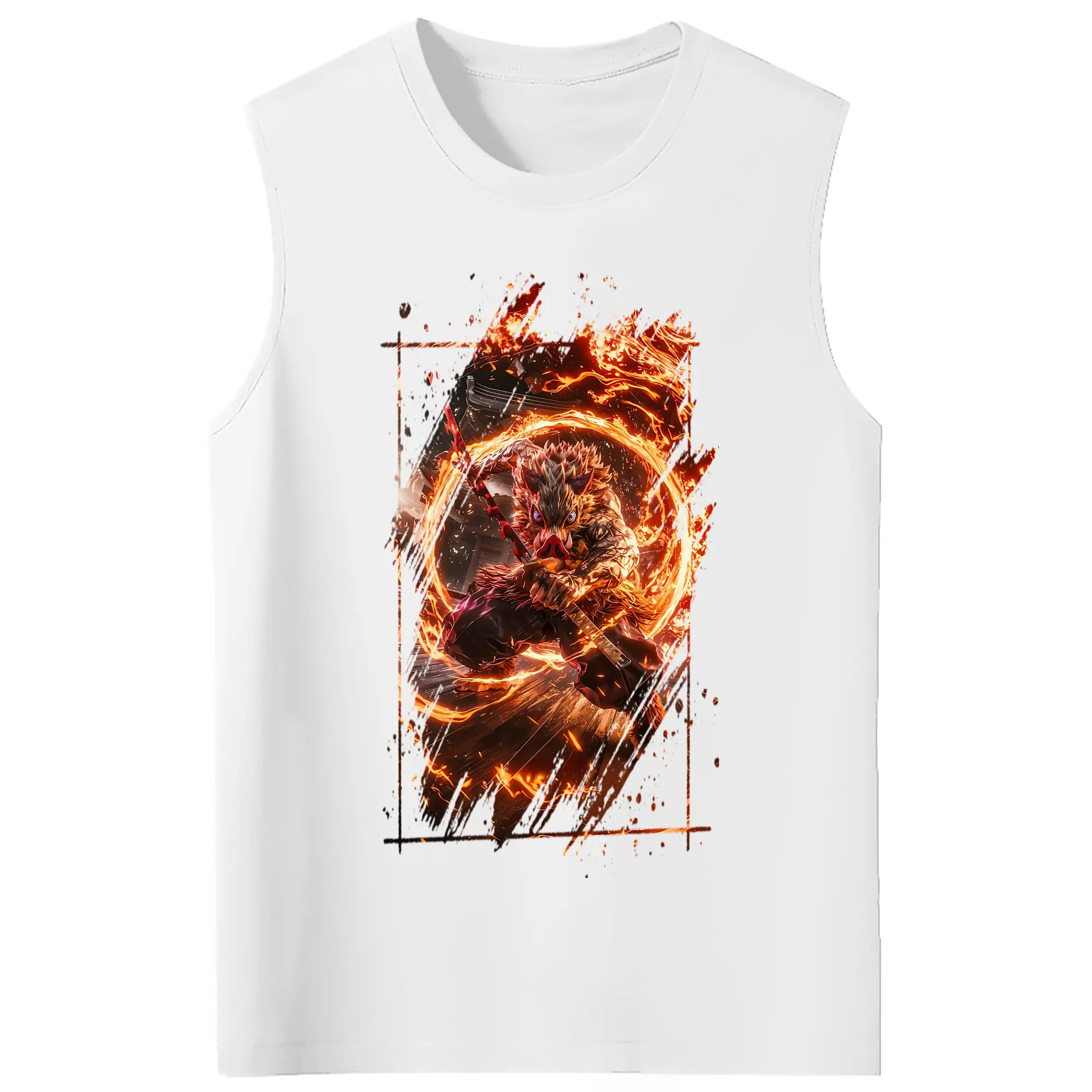 鬼滅の刃 グッズ,嘴平 伊之助 - コットン100％ タンクトップ ・ フロントプリント ・ タイトフィット ・ 快適 通気性 ・ スポーツ カジュアル 散歩用