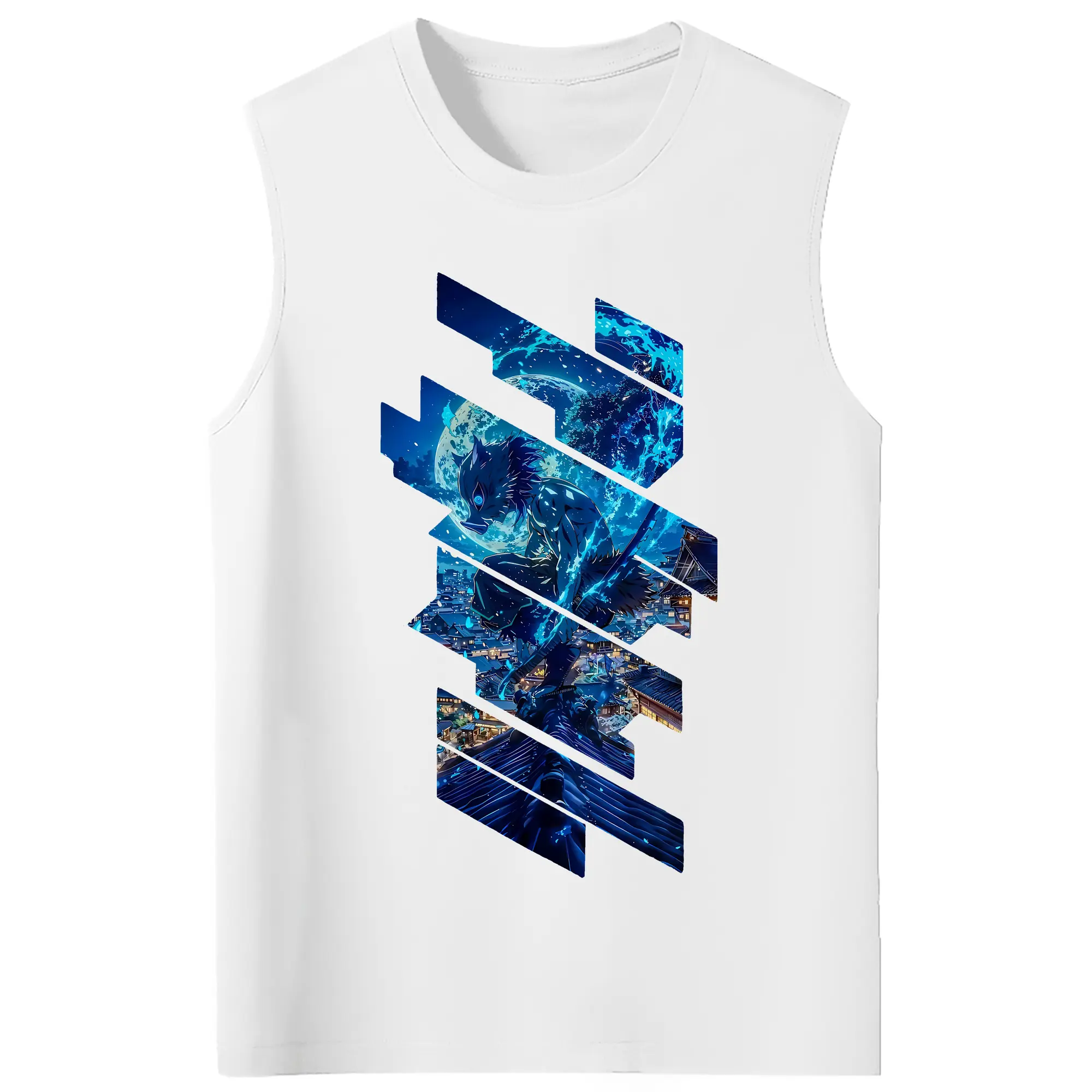 鬼滅の刃 グッズ,嘴平 伊之助 - コットン100％ タンクトップ ・ フロントプリント ・ タイトフィット ・ 快適 通気性 ・ スポーツ カジュアル 散歩用