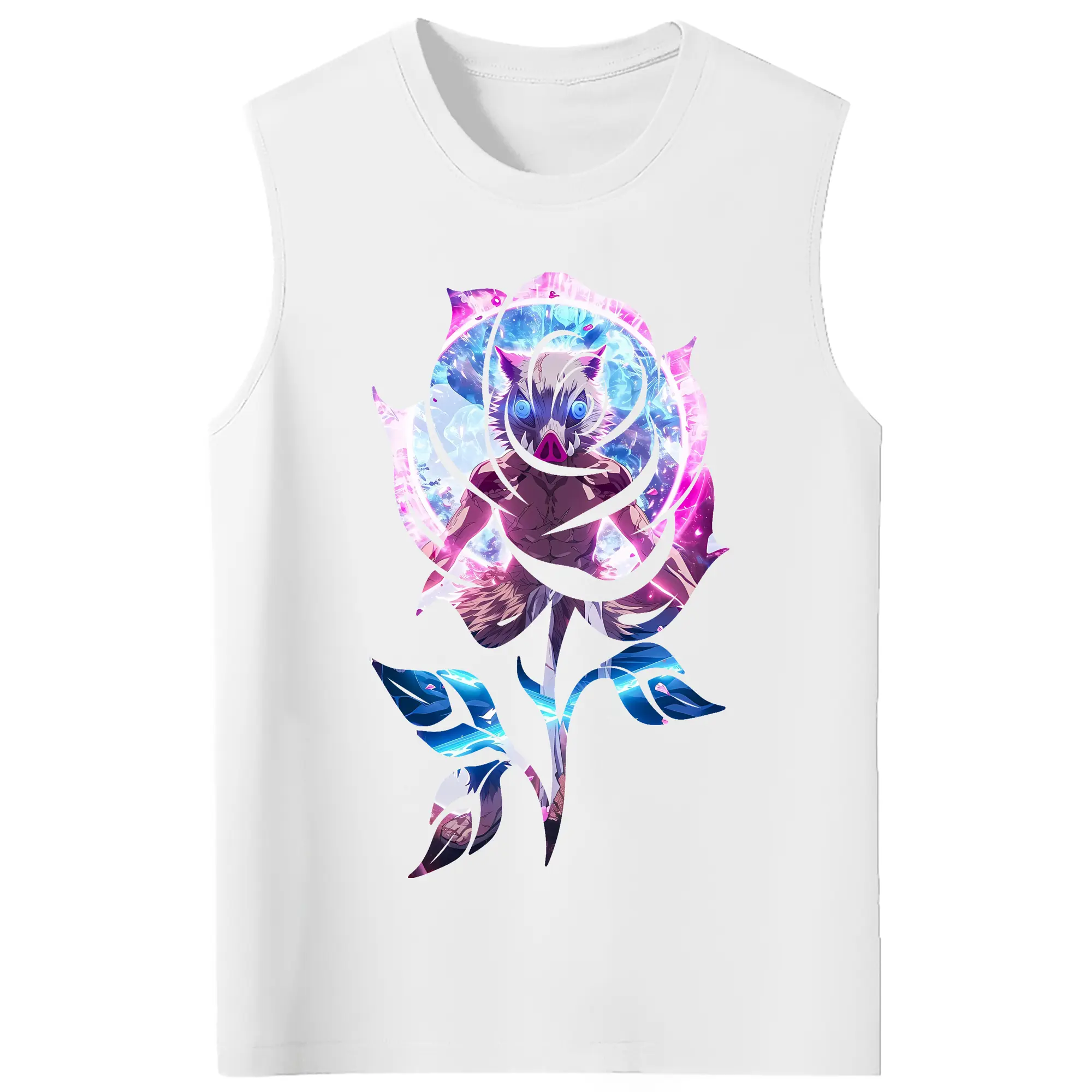 鬼滅の刃 グッズ,嘴平 伊之助 - コットン100％ タンクトップ ・ フロントプリント ・ タイトフィット ・ 快適 通気性 ・ スポーツ カジュアル 散歩用