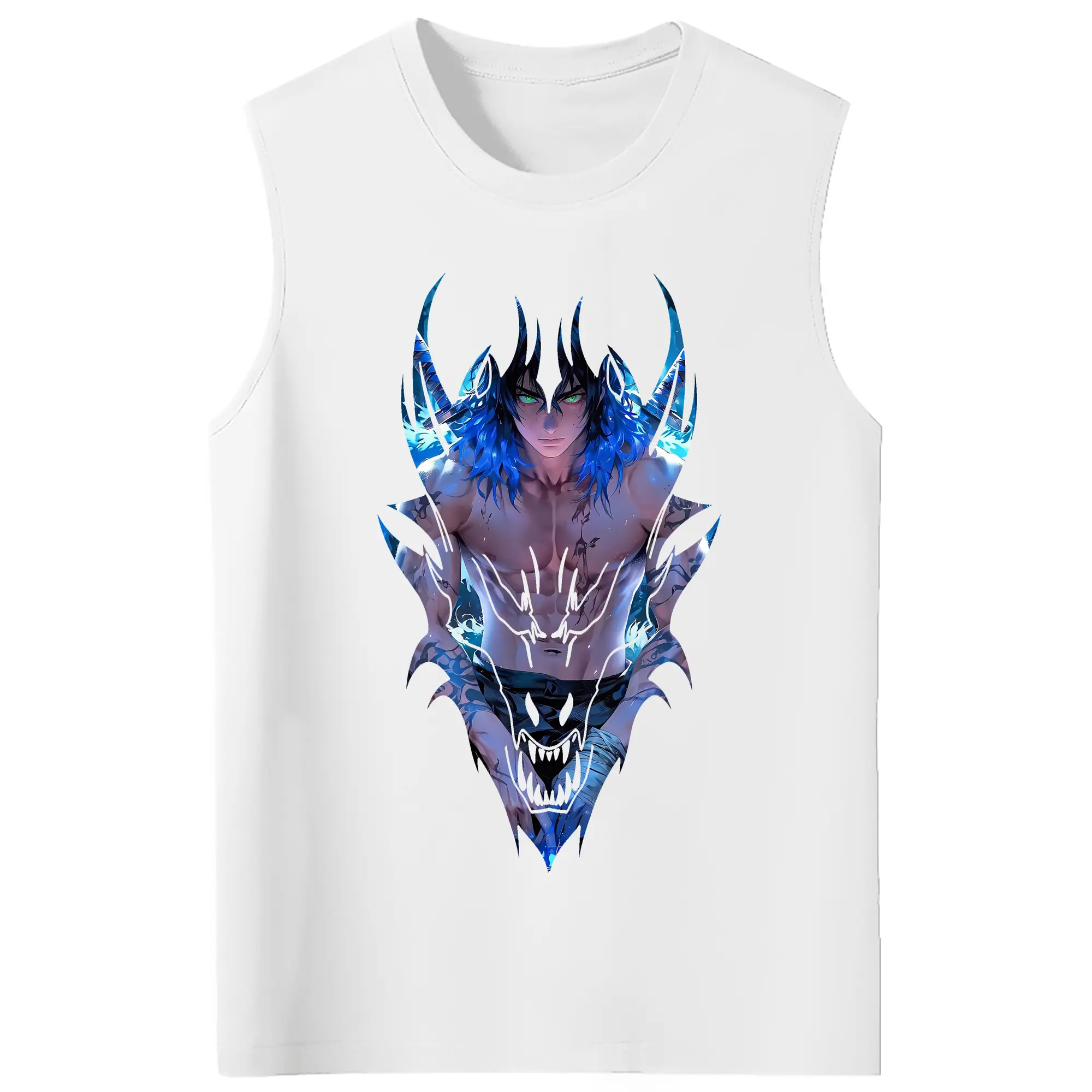 鬼滅の刃 グッズ,嘴平 伊之助 - コットン100％ タンクトップ ・ フロントプリント ・ タイトフィット ・ 快適 通気性 ・ スポーツ カジュアル 散歩用