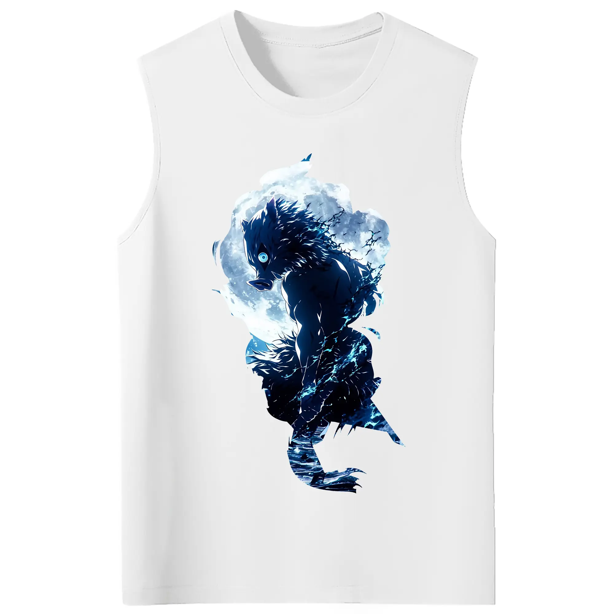 鬼滅の刃 グッズ,嘴平 伊之助 - コットン100％ タンクトップ ・ フロントプリント ・ タイトフィット ・ 快適 通気性 ・ スポーツ カジュアル 散歩用