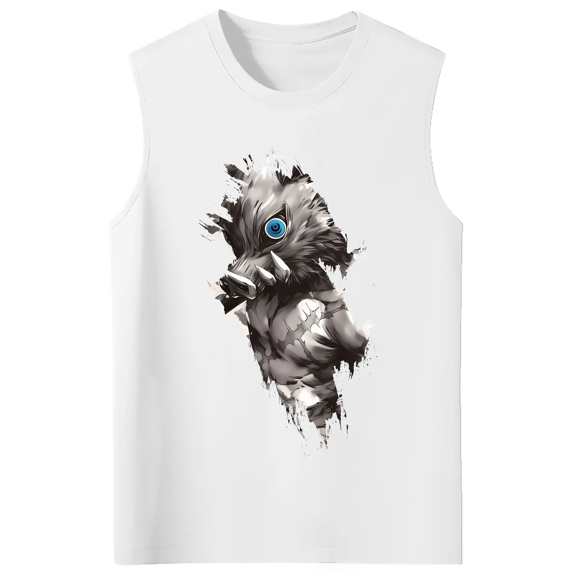 鬼滅の刃 グッズ,嘴平 伊之助 - コットン100％ タンクトップ ・ フロントプリント ・ タイトフィット ・ 快適 通気性 ・ スポーツ カジュアル 散歩用